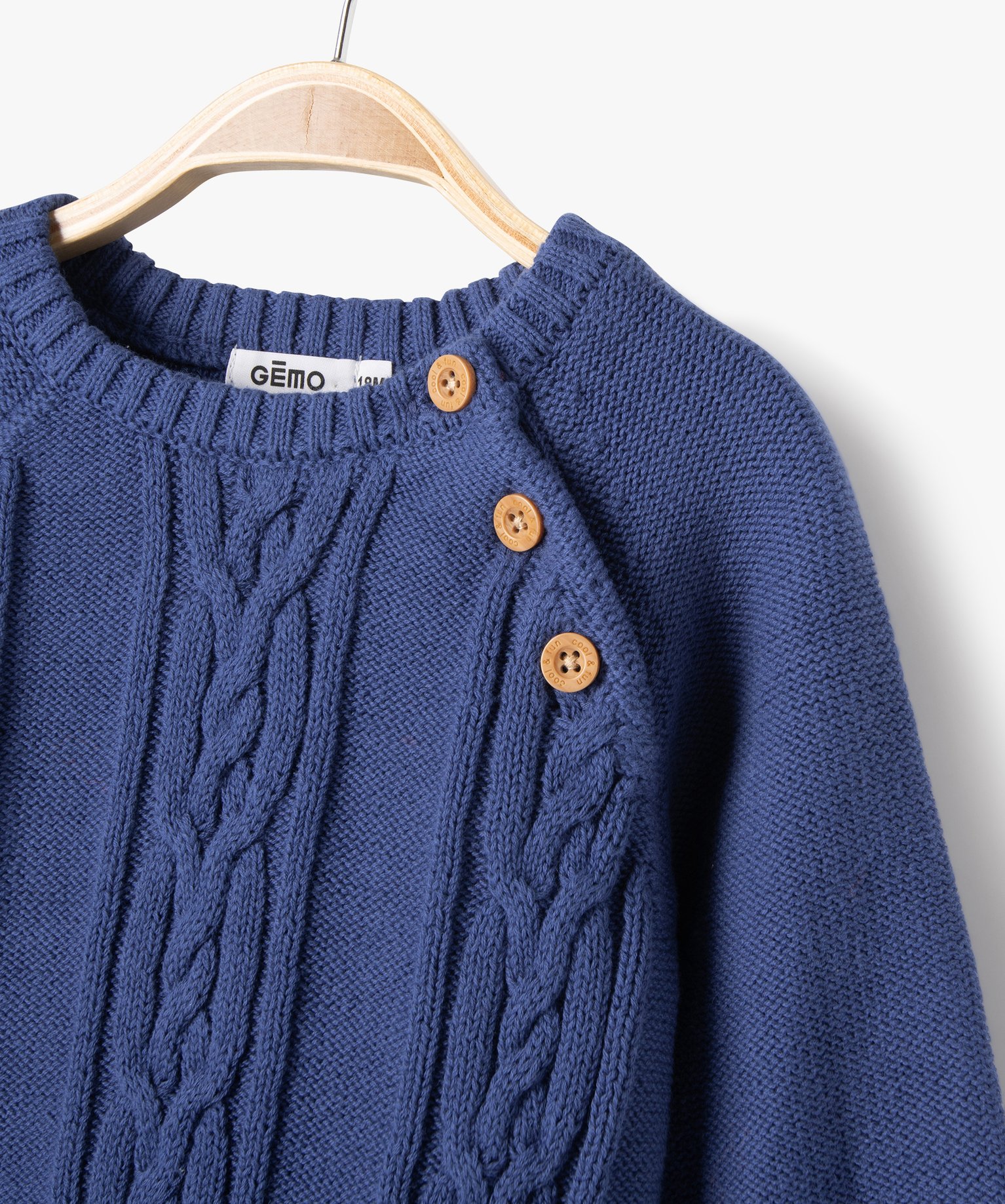 Pull bébé Garçon en maille torsadée à manches raglan bleu | GEMO