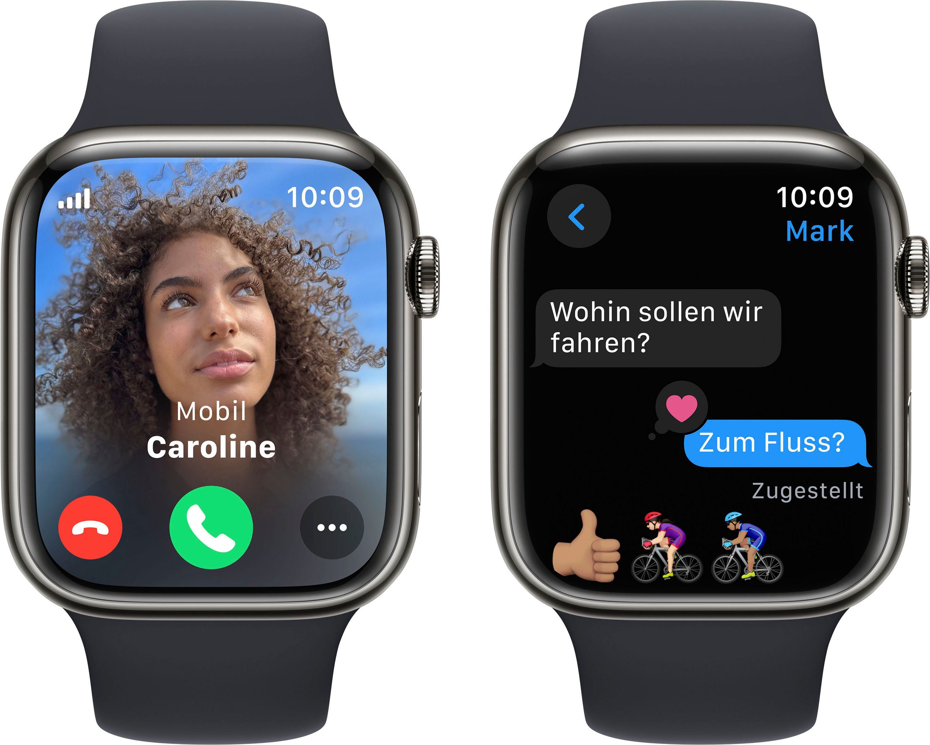 Apple Watch Series 9 GPS + Cellular Stainless Steel 45mm M/L Smartwatch (4,5 cm/1,77 Zoll, Watch OS 10), Sport Band