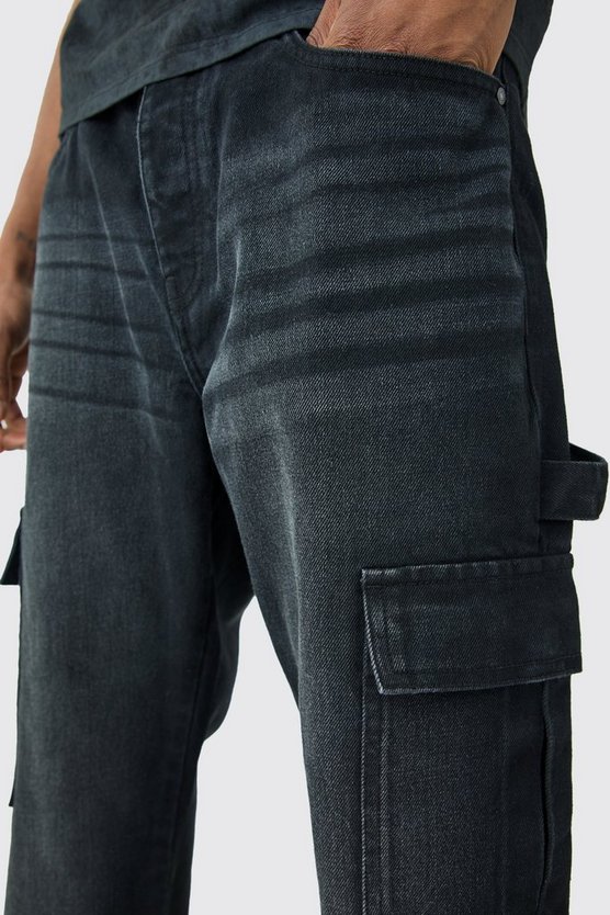 Tall gerade Cargo-Jeans mit geteiltem Saum