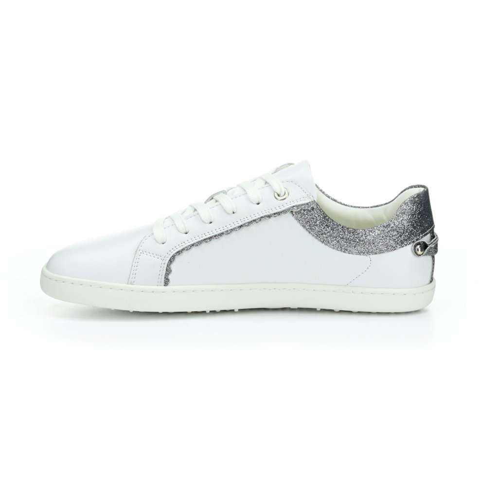 Shapen Feelin Chic White Glitter Leather Barfuß-Halbschuhe