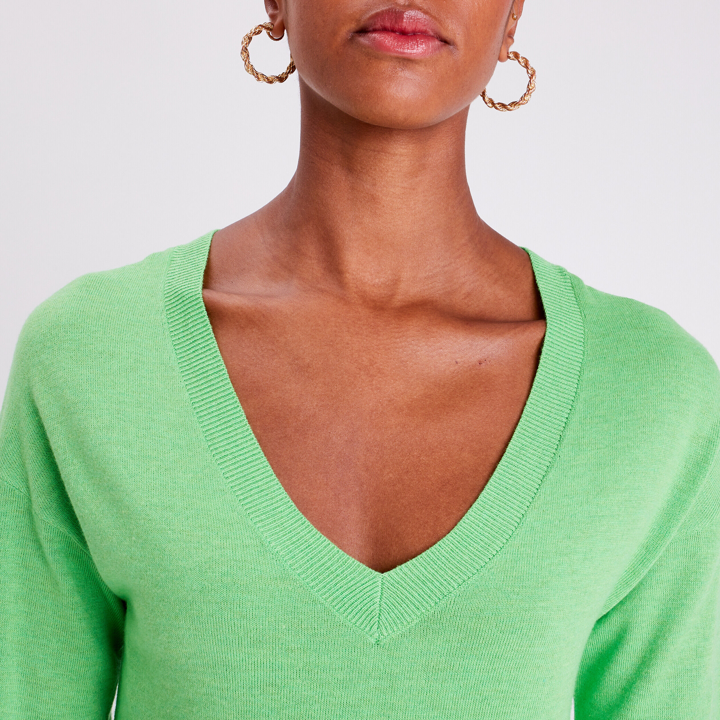 Pull col en V vert femme | Cache Cache