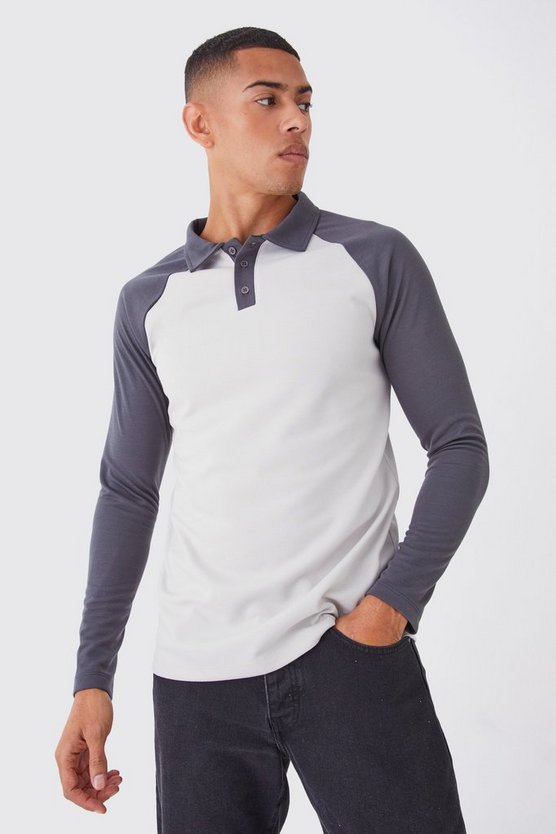 Langärmliges Slim-Fit Colorblock Poloshirt