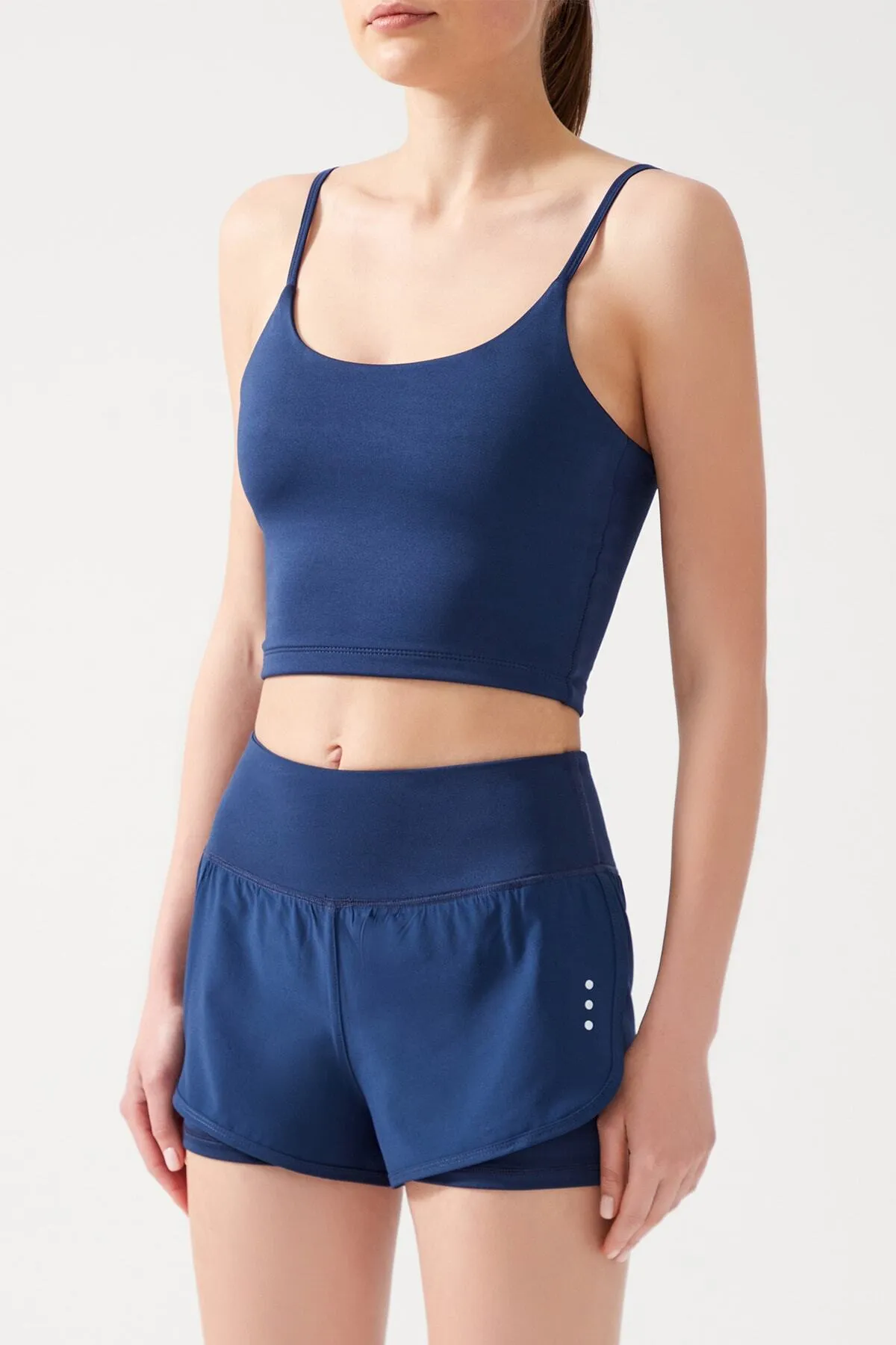 LOS OJOS  Marineblaue 2-Lagen-Sportshorts für Damen – Strumpfhose mit Shorts 2in1
