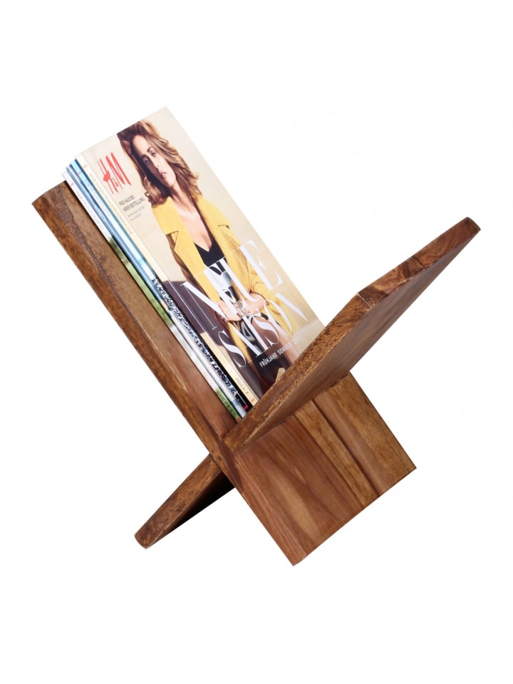 KADIMA DESIGN Zeitungsständer aus Massivholz: X-Form, Sheeshamholz, pflegeleicht in Braun günstig kaufen onesize