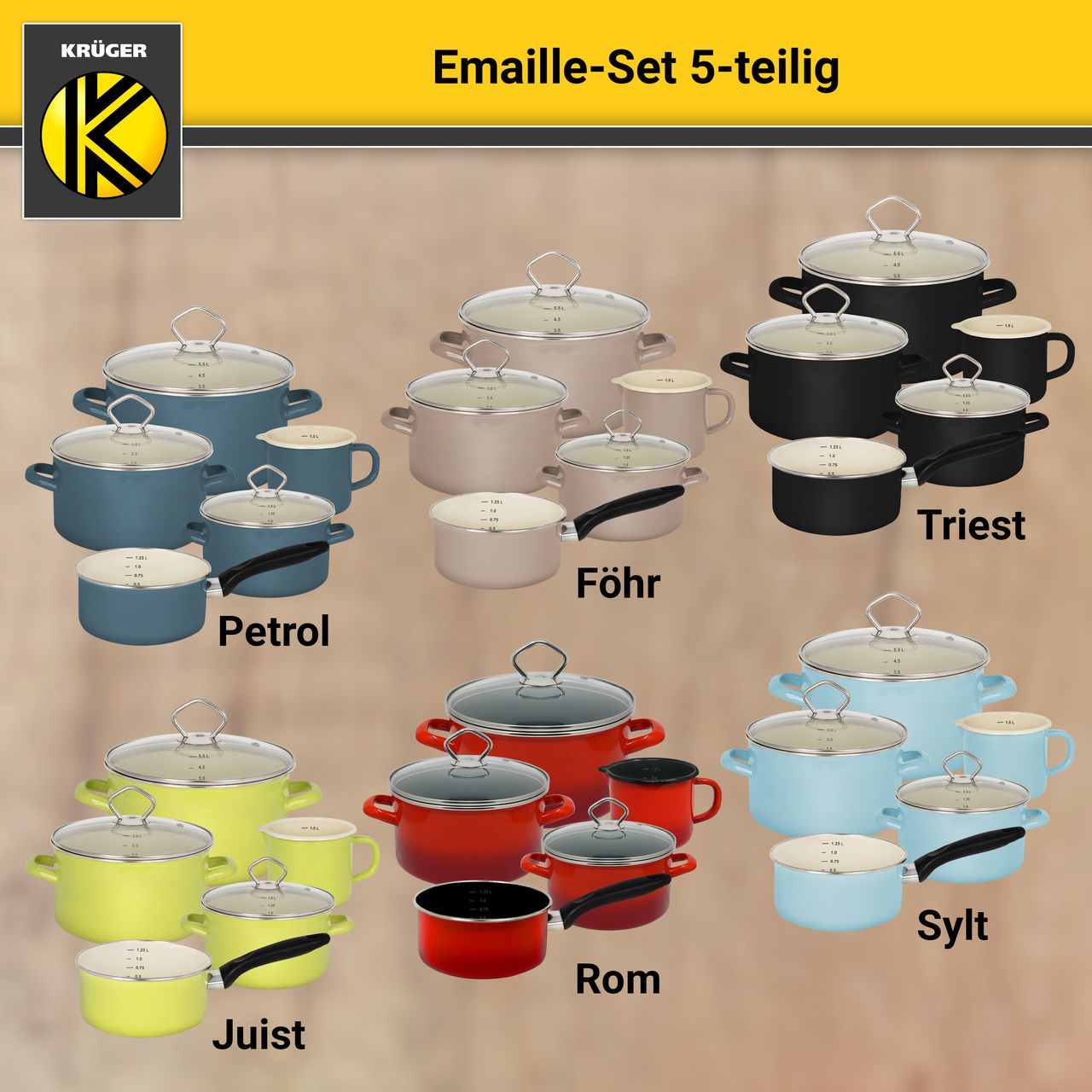 Karl Krüger Emailliertes Topf-Set SYLT, 5tlg.