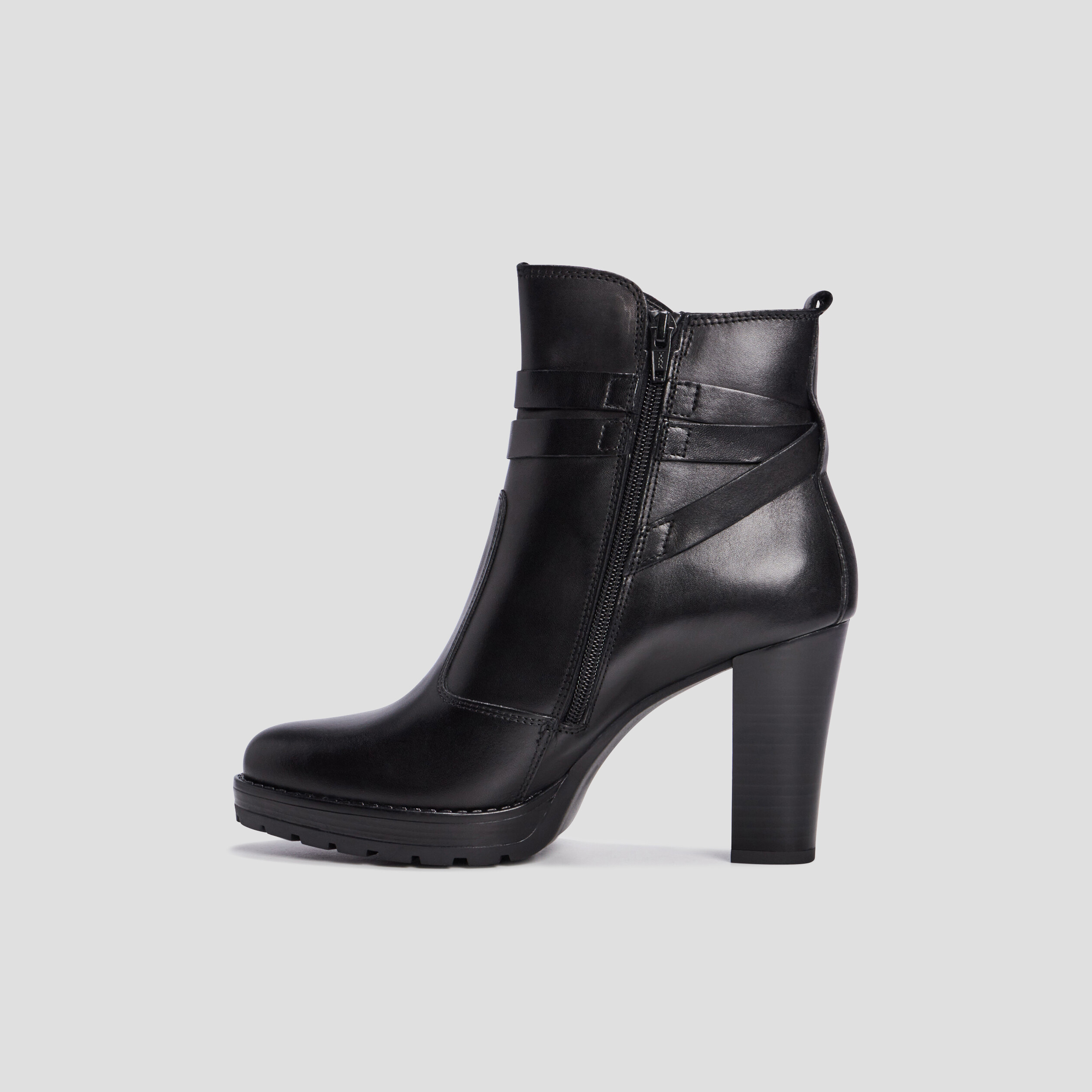 Bottines cuir à talons avec brides noir femme | La Halle