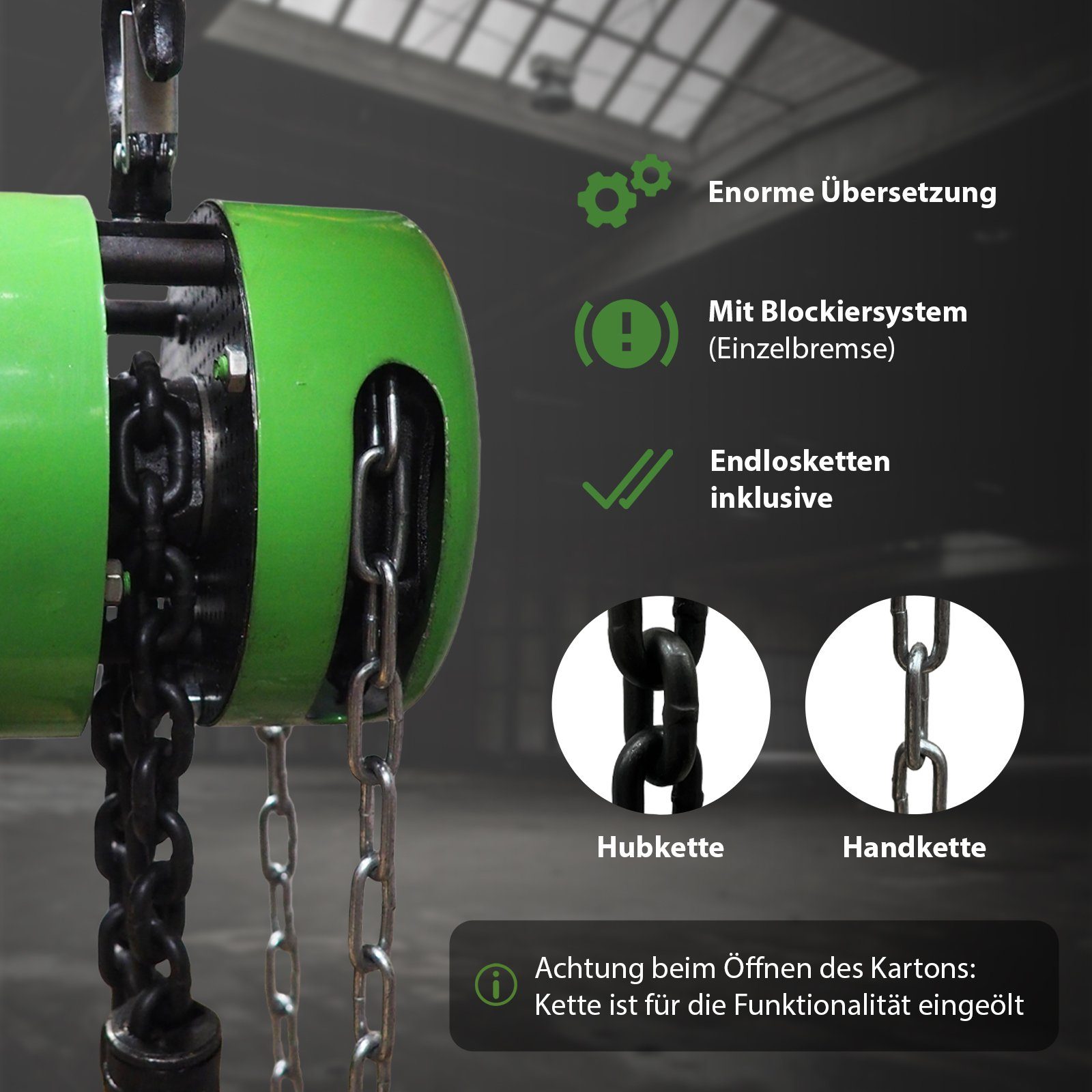 TRUTZHOLM Kettenzug TrutzHolm® Profi Kettenzug Flaschenzug Hebezug Seilzug Kran HSC HZS, (Produkt, 1 St), Mit Blockiersystem