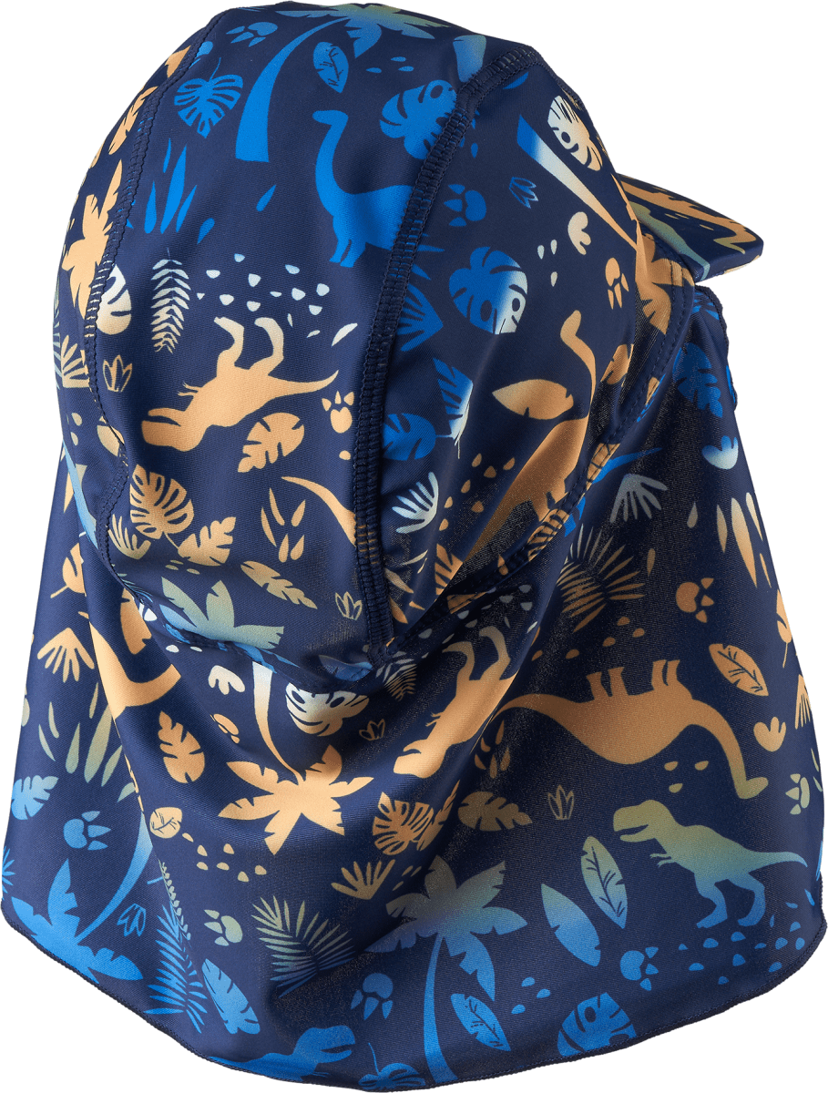 Bademütze mit Dino-Muster, blau, Gr. 50/51, 1 St
