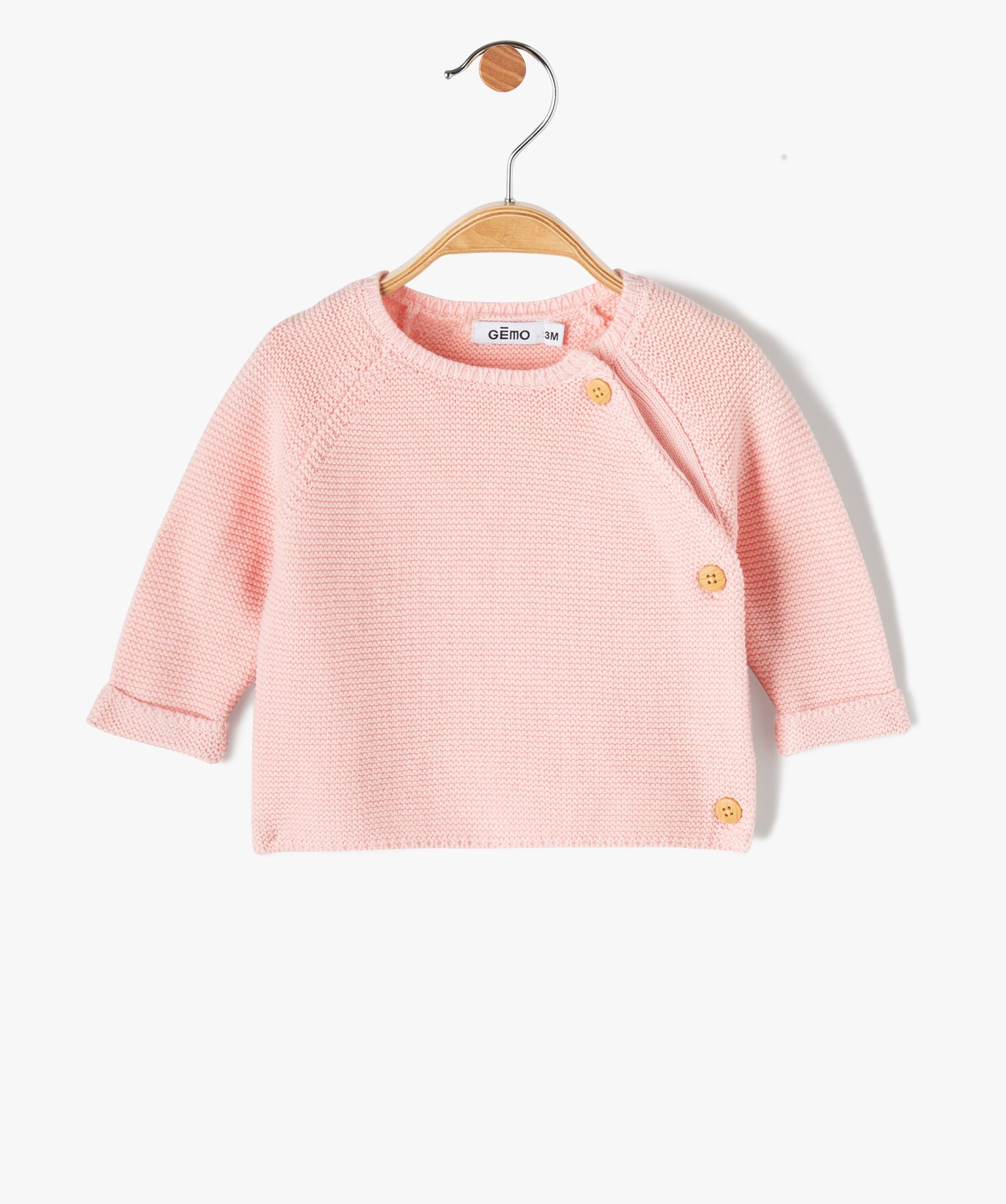 Gilet brassière bébé uni en maille fantaisie rose | GEMO