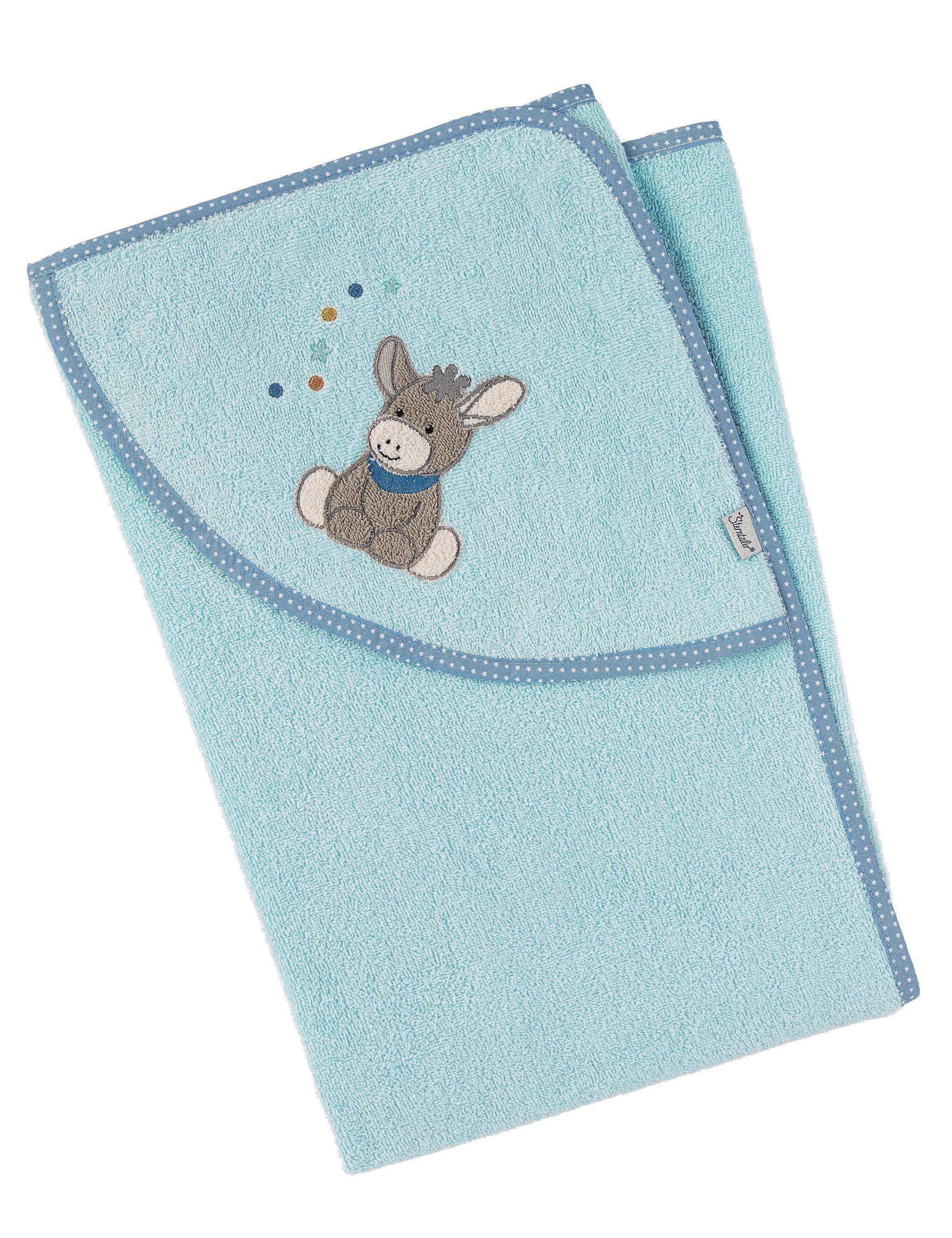 Badetuch100x100 Esel Emmi in Hellblau