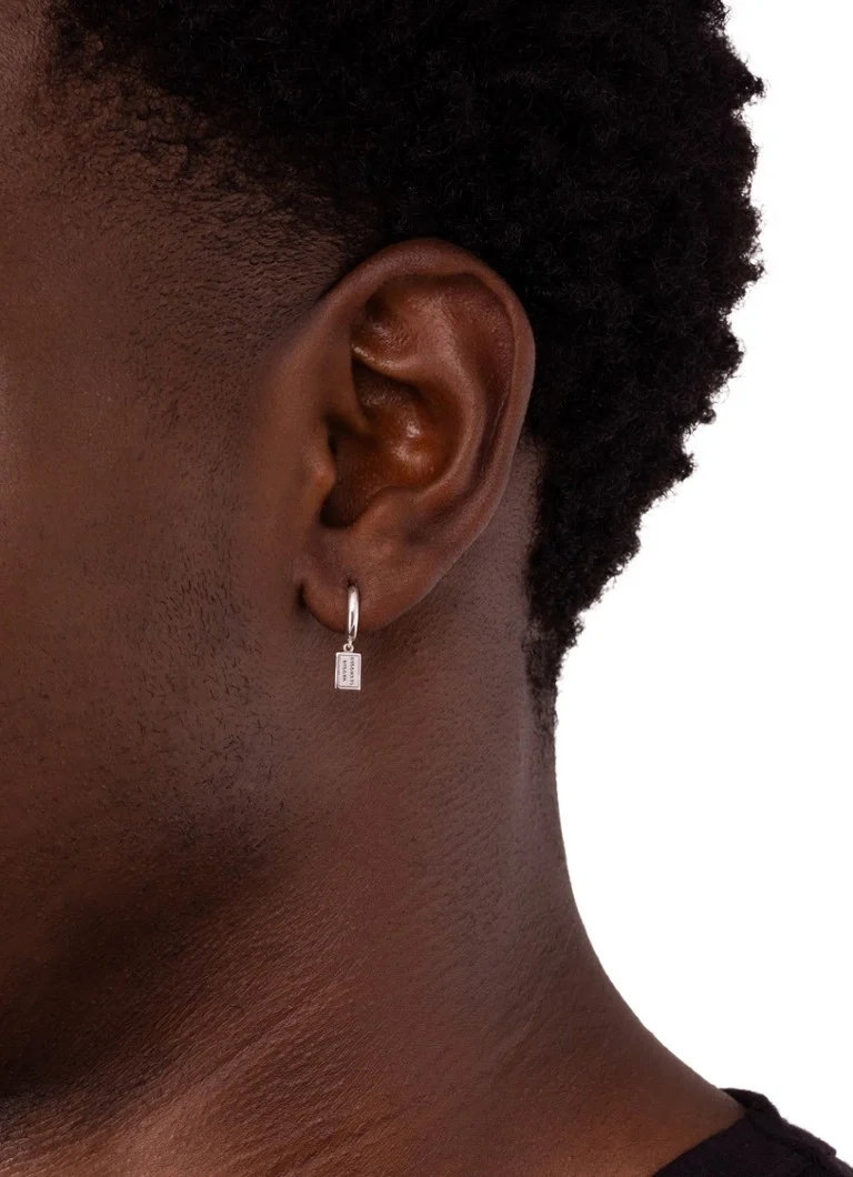 Buddha to Buddha Logo single silver hoop earring