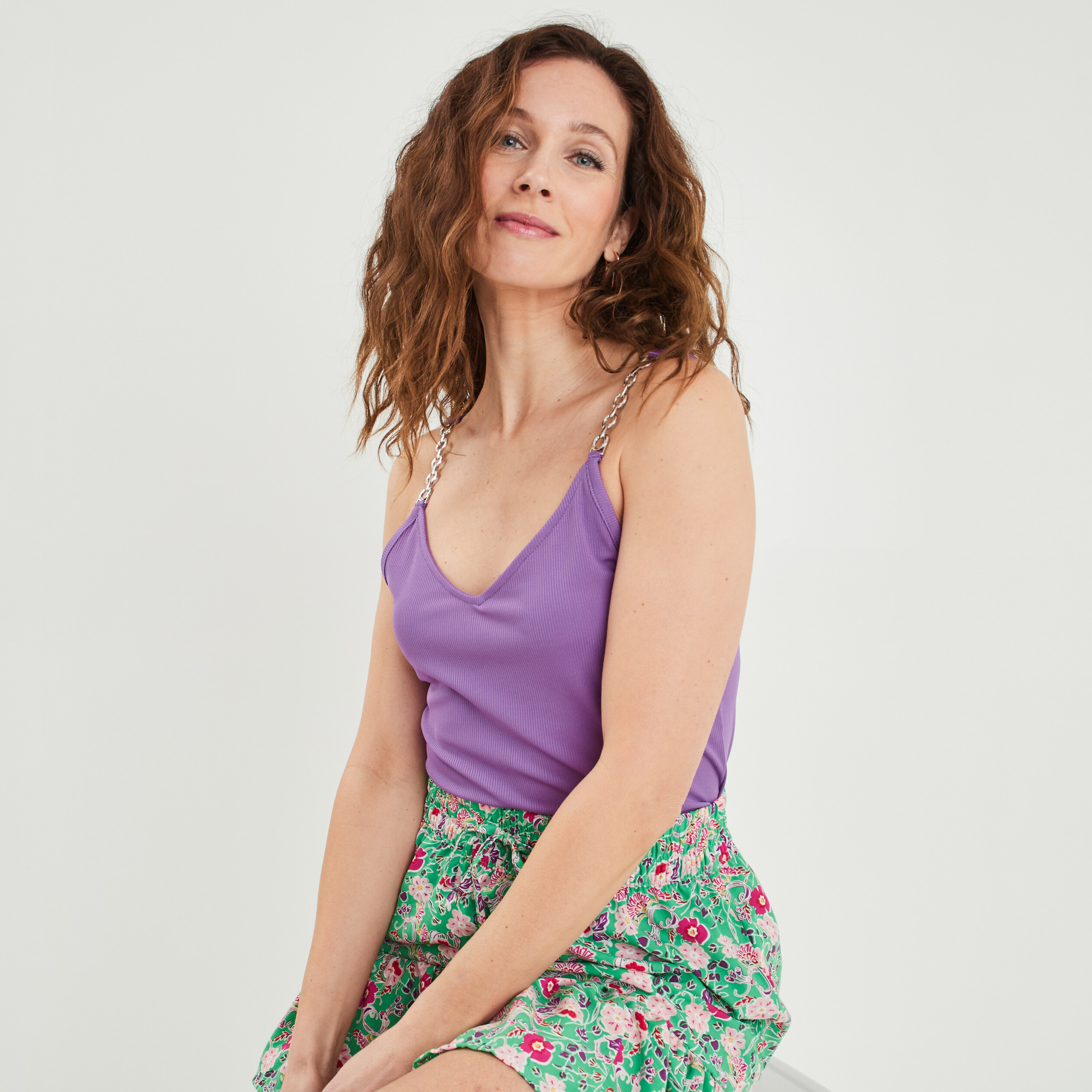 Débardeur à bretelles chaînes violet femme | La Halle