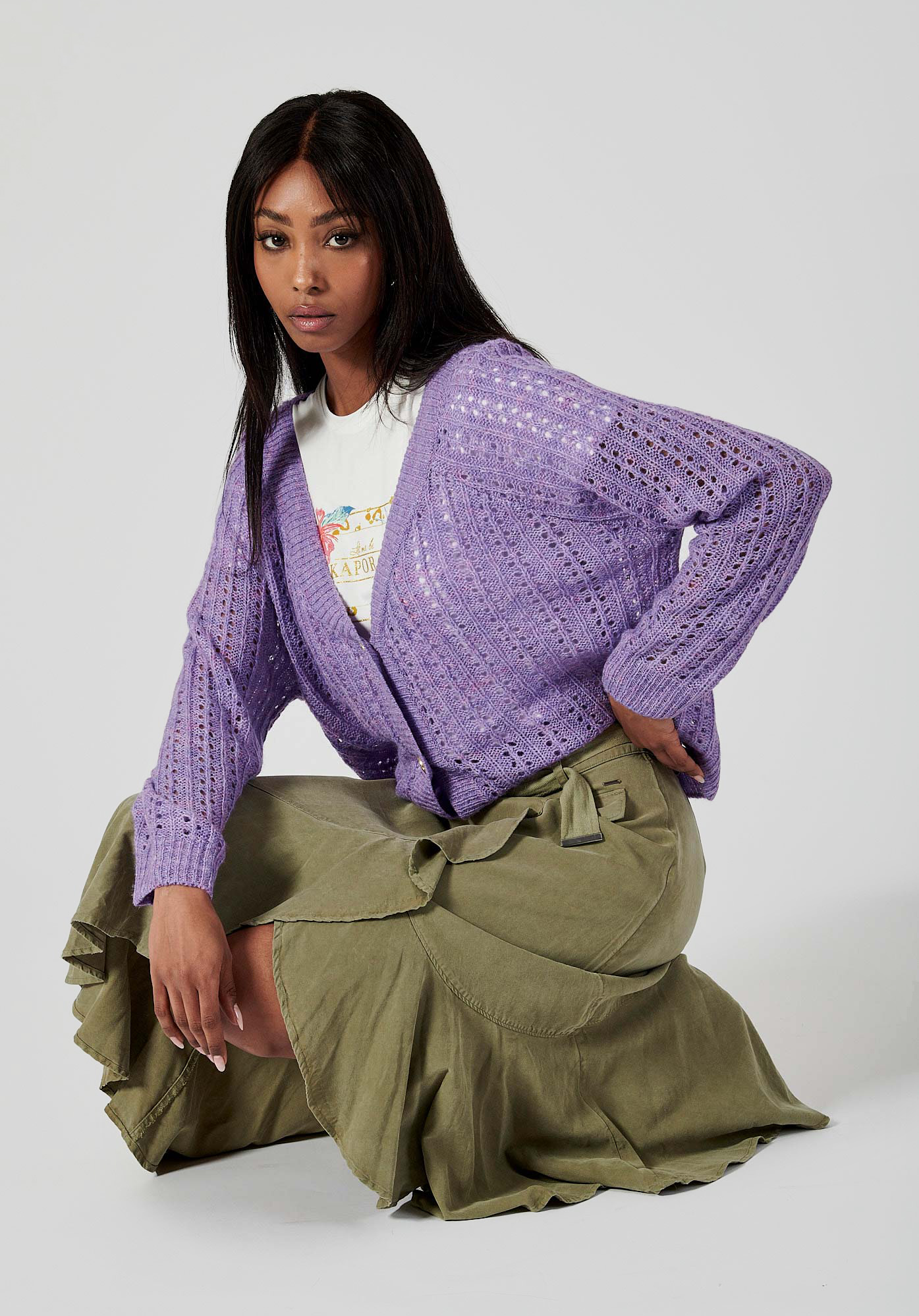 FINUS  Gilet lila ajouré femme