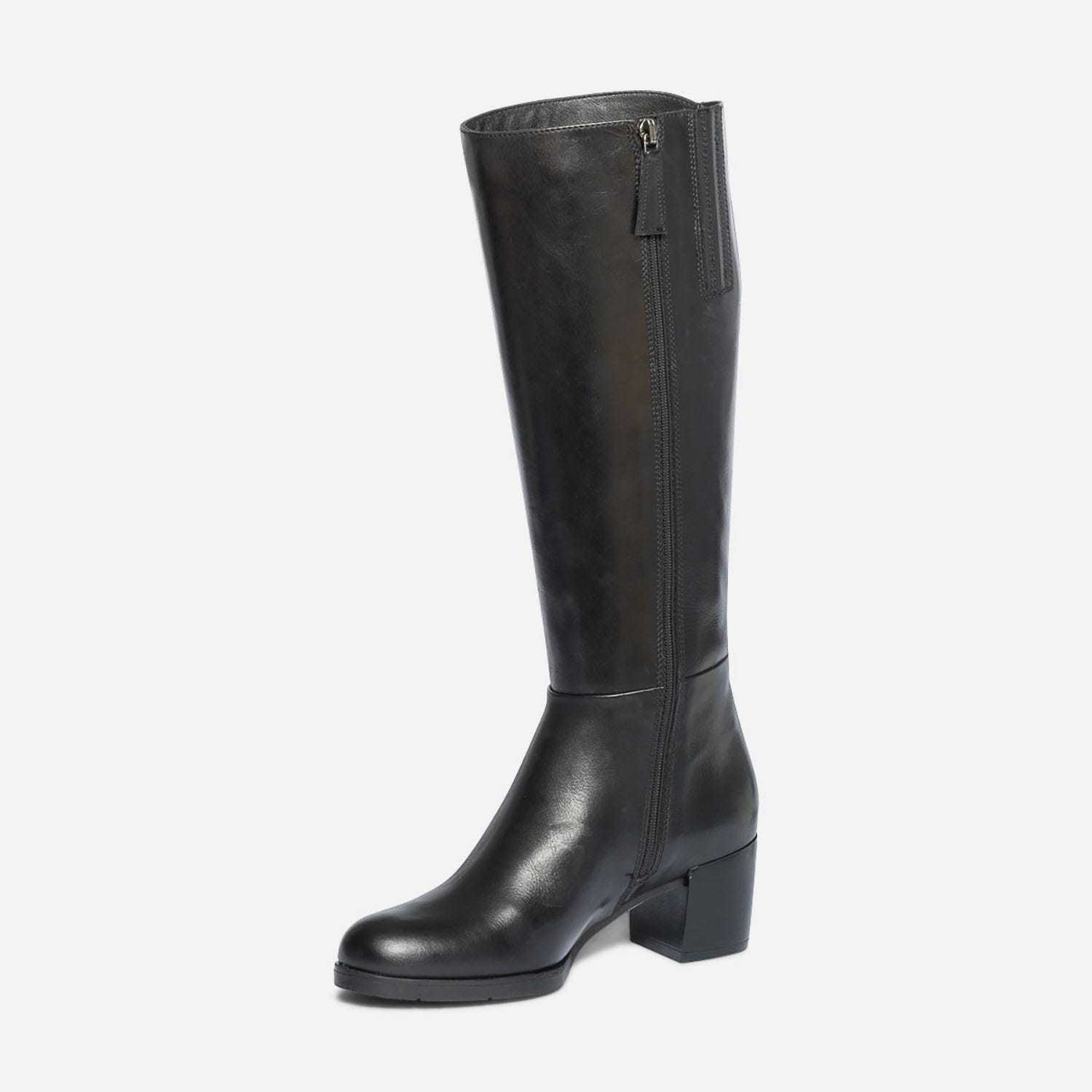 Botte noire en cuir pour mollet fin
