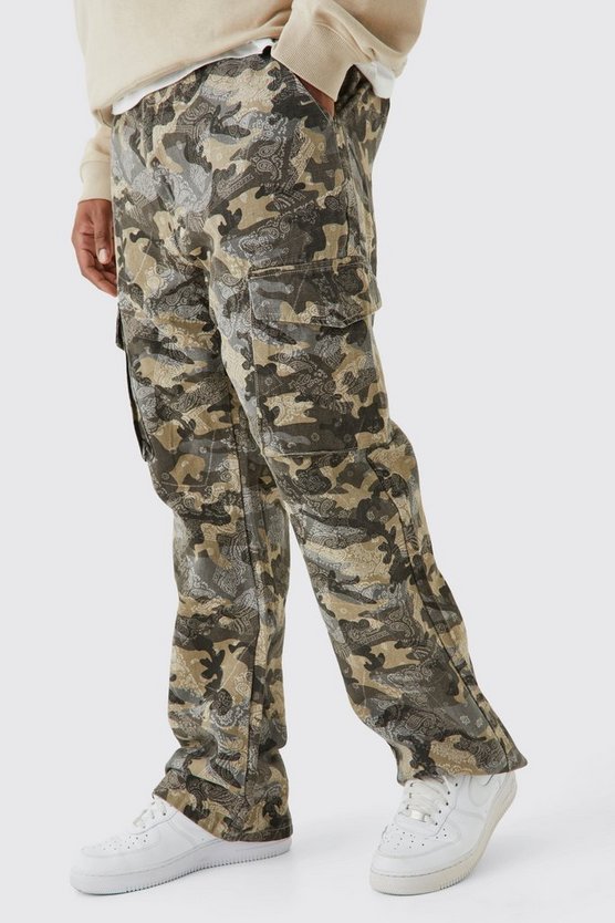 Plus Slim-Fit Camouflage Cargo-Hose mit Bandana-Print