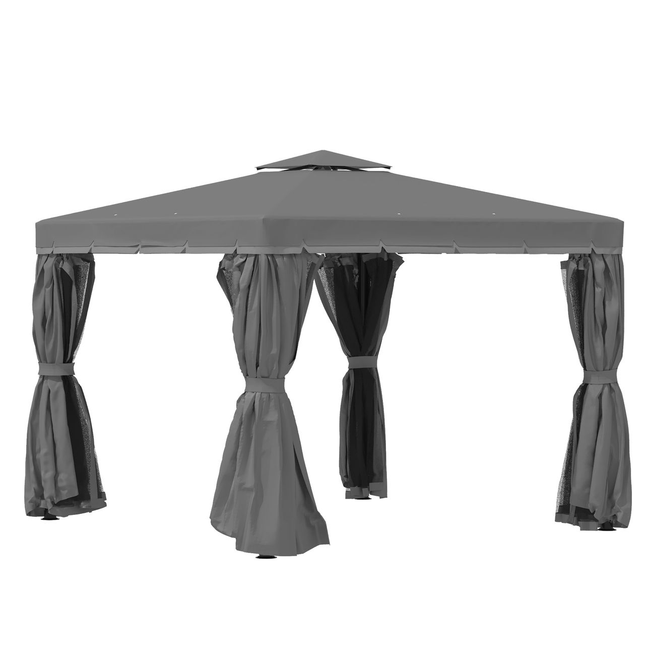 Outsunny Gartenpavillon Pavillon 2,96 x 2,96 mit Doppeldach Moskitonetz Alu