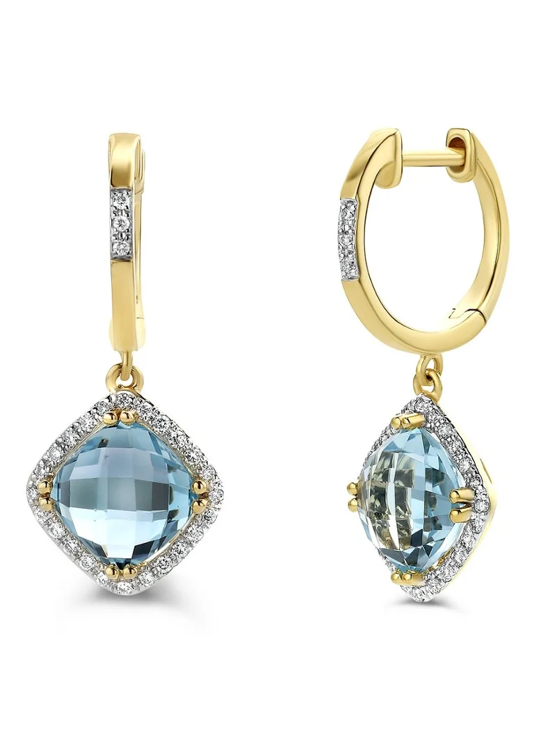 Diamond Point Yellow Gold Earrings 4.33 ct Topaz Fiesta