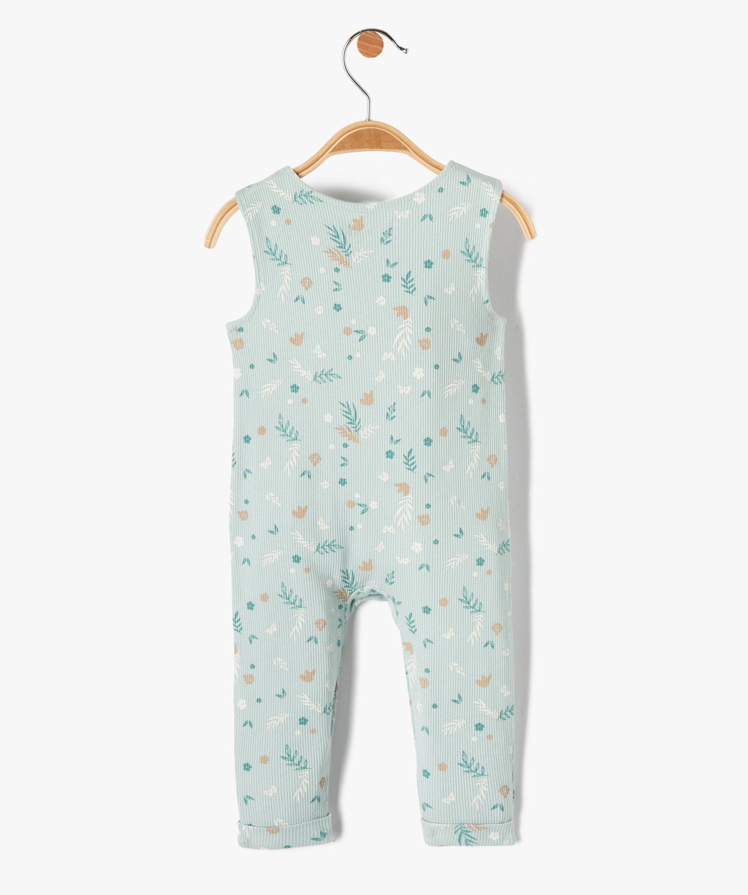 Salopette bébé en maille ctelée fleurie vert | GEMO
