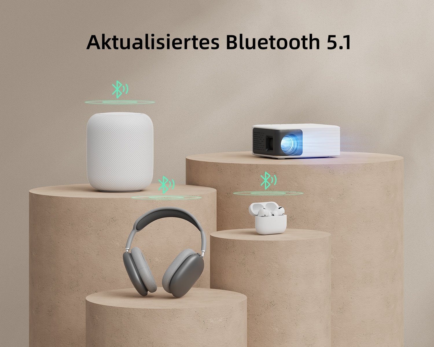 Yoton LCD-Beamer (1280 x 720 px, 5000:1, 5500 lm, 5.1 Bluetooth, WiFi Verbindung)