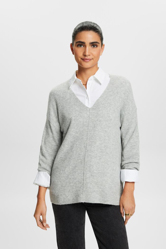 Wollmix-Pullover mit V-Ausschnitt