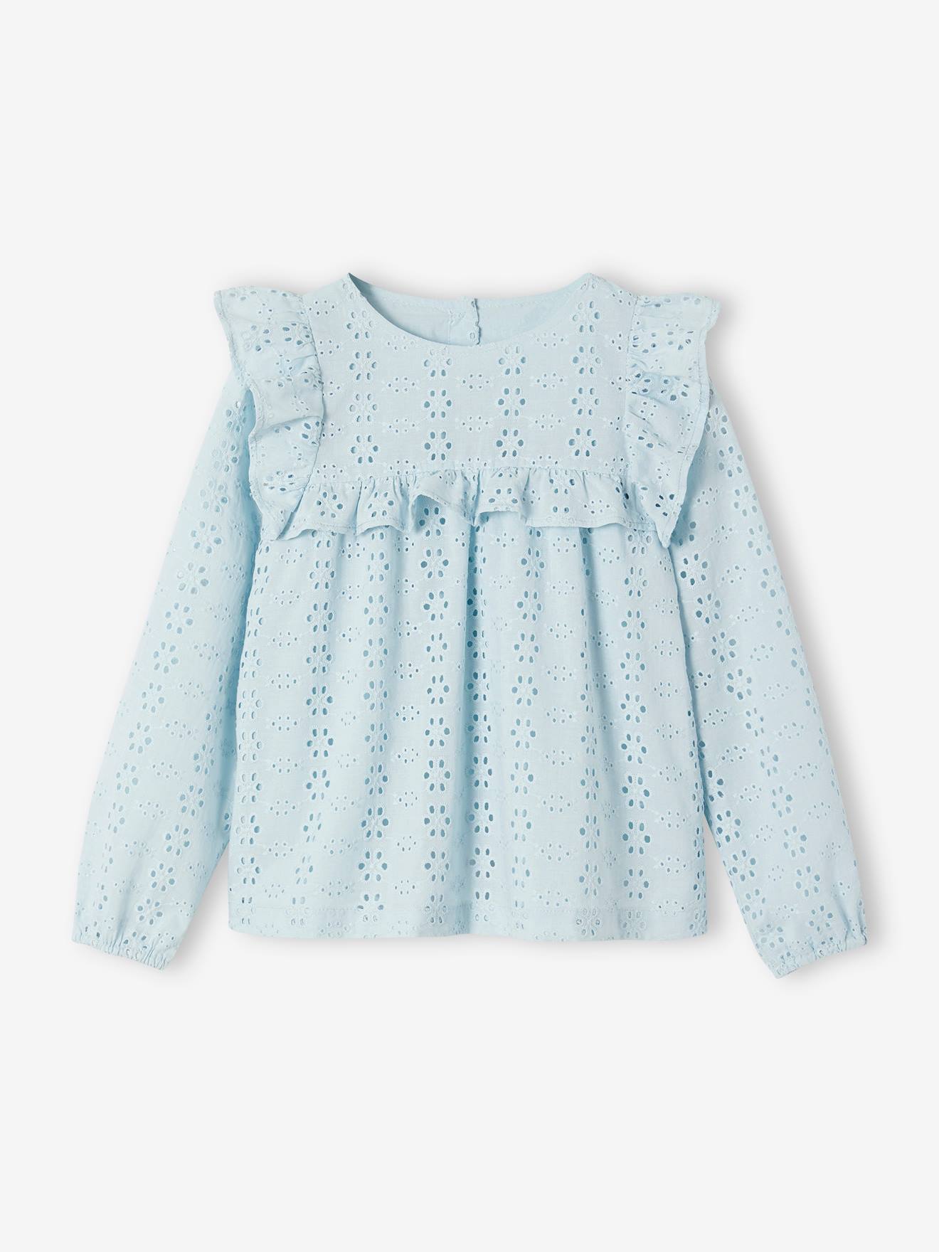Vertbaudet Mädchen Volant-Bluse - himmelblau