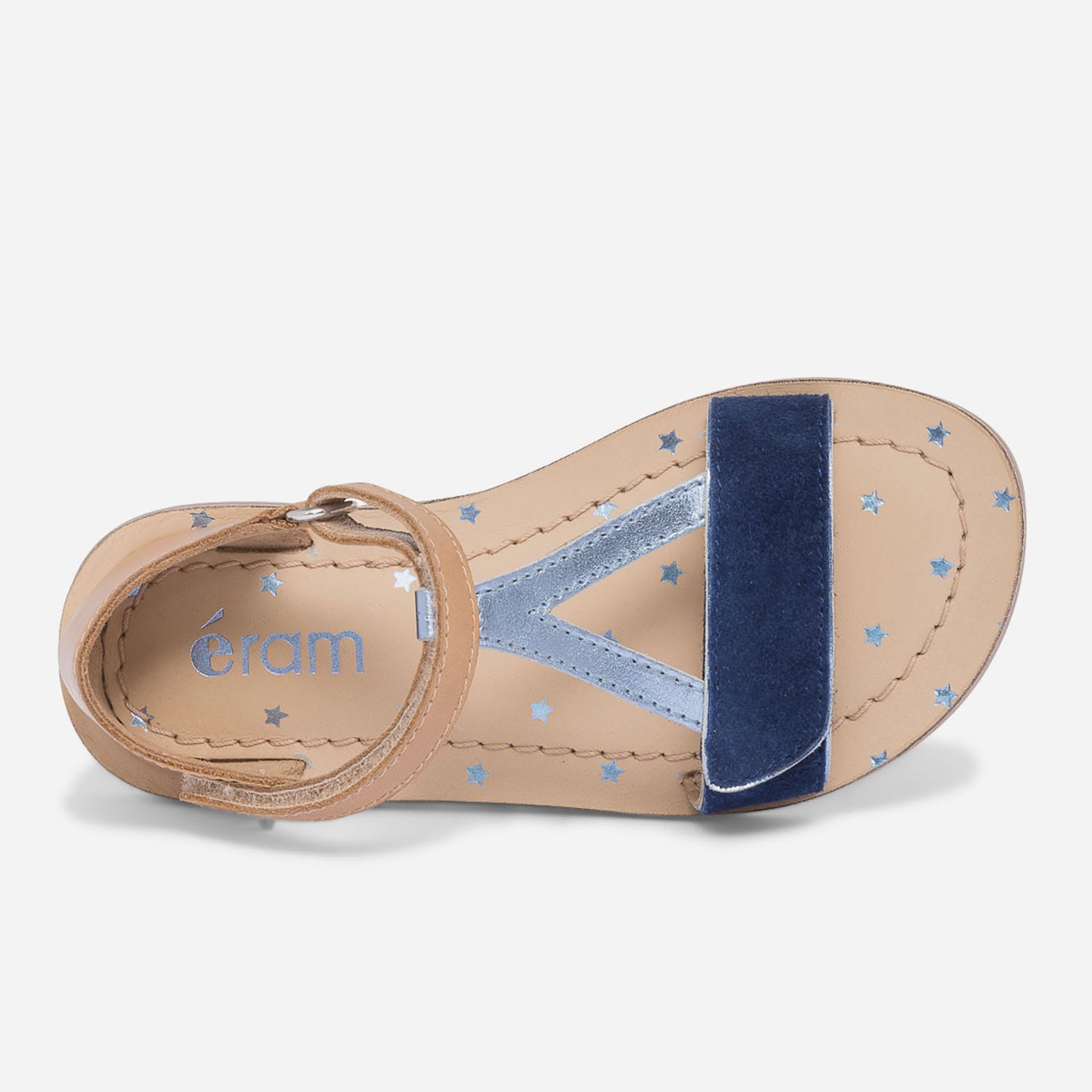 Sandale bleue et camel en cuir à semelle étoilée