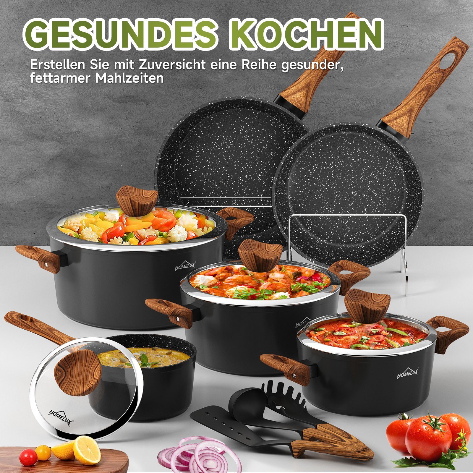HOMELUX Topf-Set 15tlg Induktions Töpfe Set, Aluminiumguss Kochtopfset mit Deckel, Aluminium (15-tlg., Topfset/Pfannensets), induktionsgeeignet