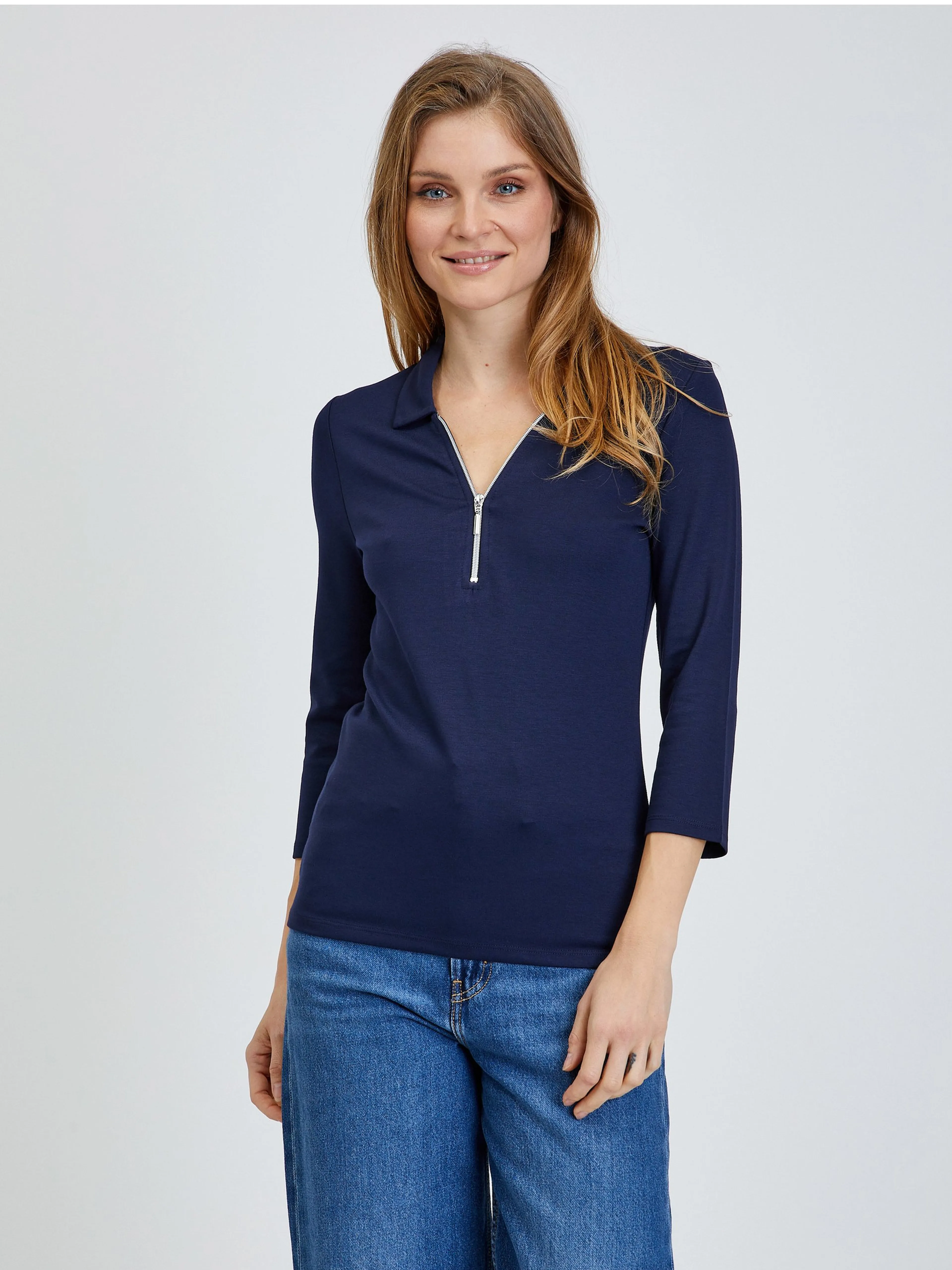 Dunkelblaues T-Shirt mit Dreiviertel Ärmeln ORSAY