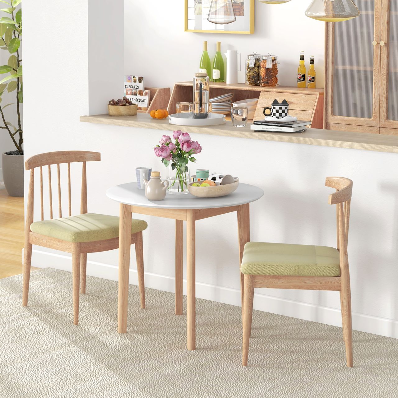 HOMCOM Esstisch, Runder Küchentisch für 2 Personen, Esszimmertisch, Holz, Weiß