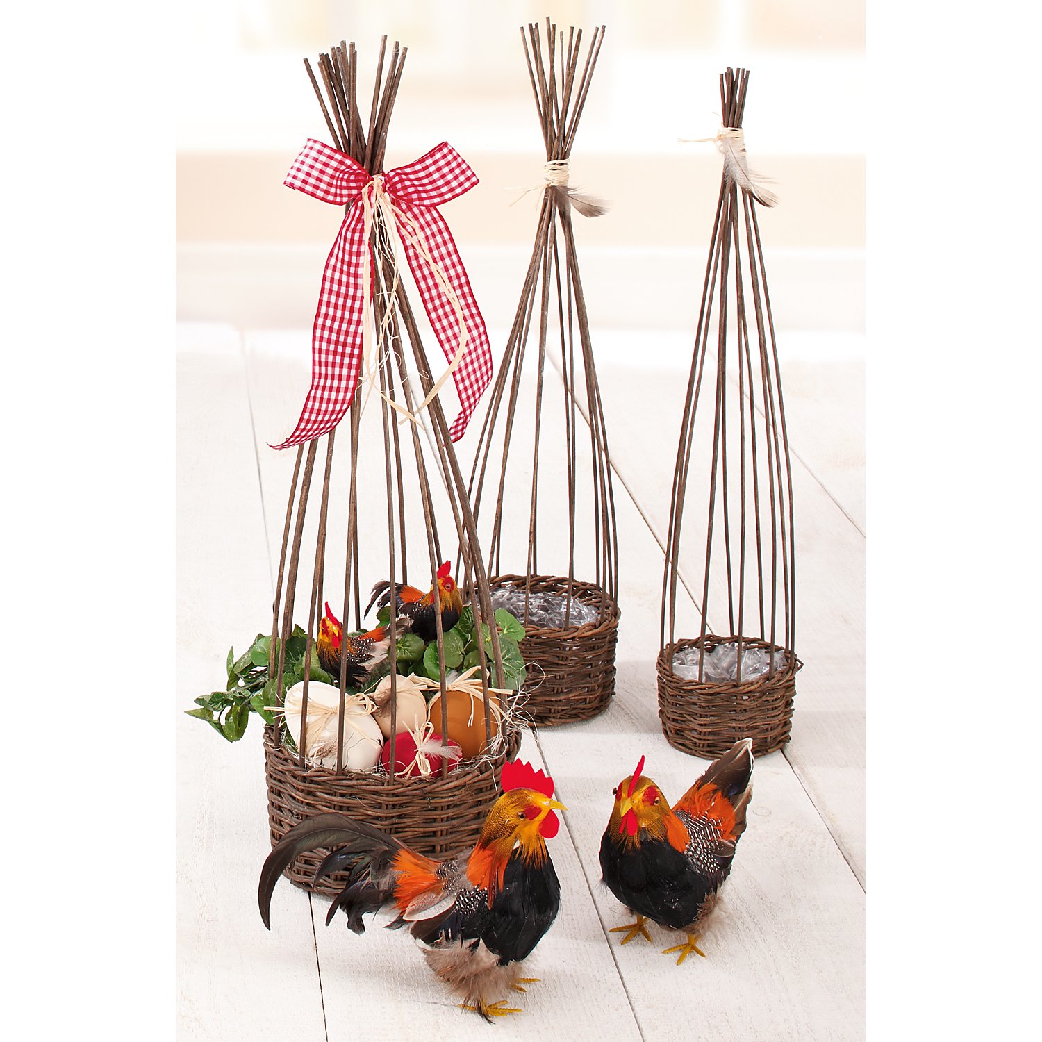 Federhahn und -huhn, 17 cm und 18 cm, 2 Stück