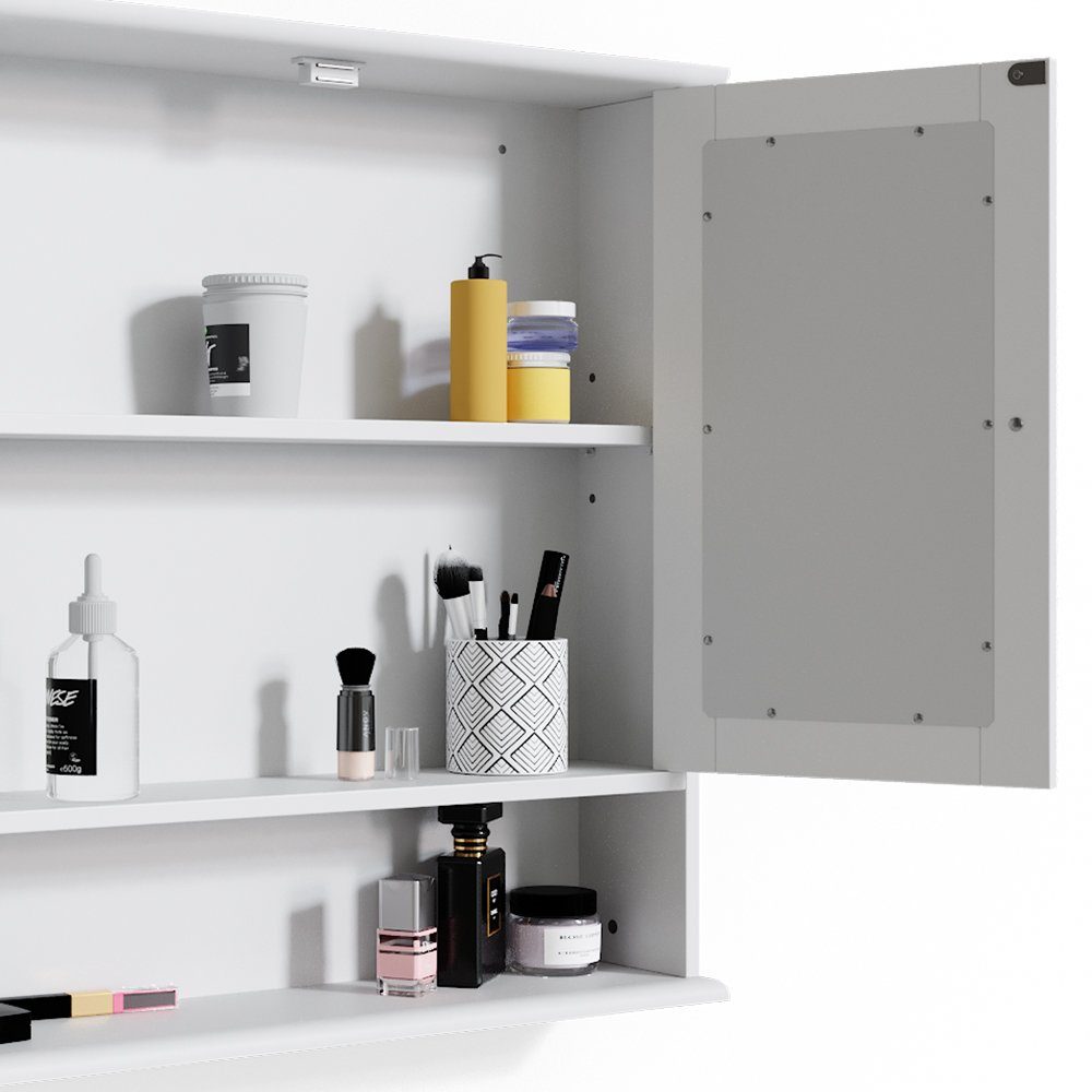 Vicco Badezimmerspiegelschrank Spiegelschrank Badspiegel mit Ablage 2 Türen 58x56cm BIANCO Weiß