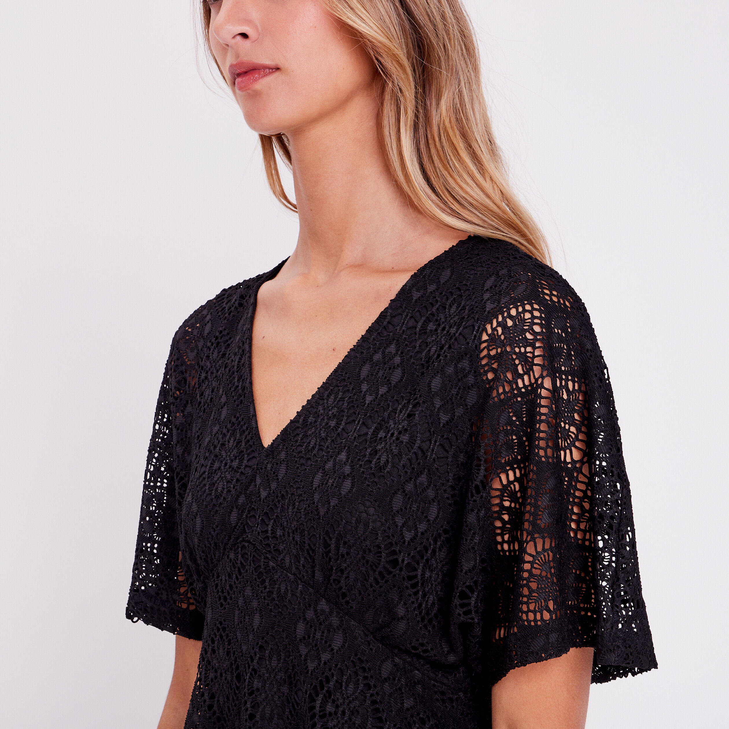 Robe maille manches courtes noir femme | Cache Cache