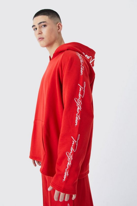 Oversize Hoodie mit rohem Saum und Stickerei