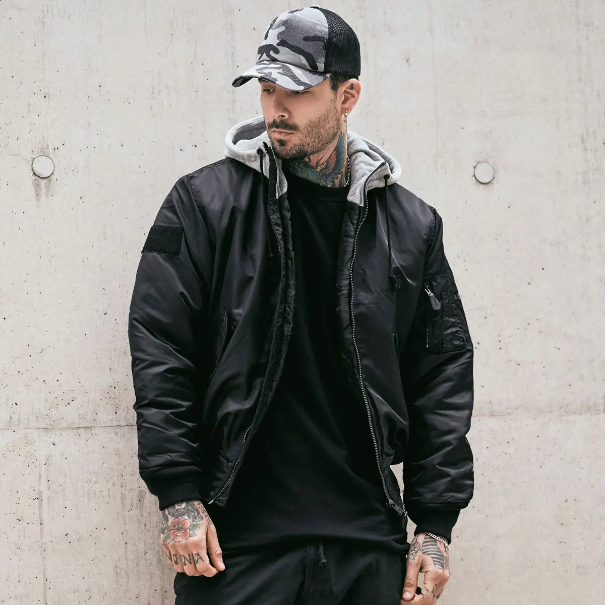 MA1 Jacke Sweat Hooded schwarz/grau
