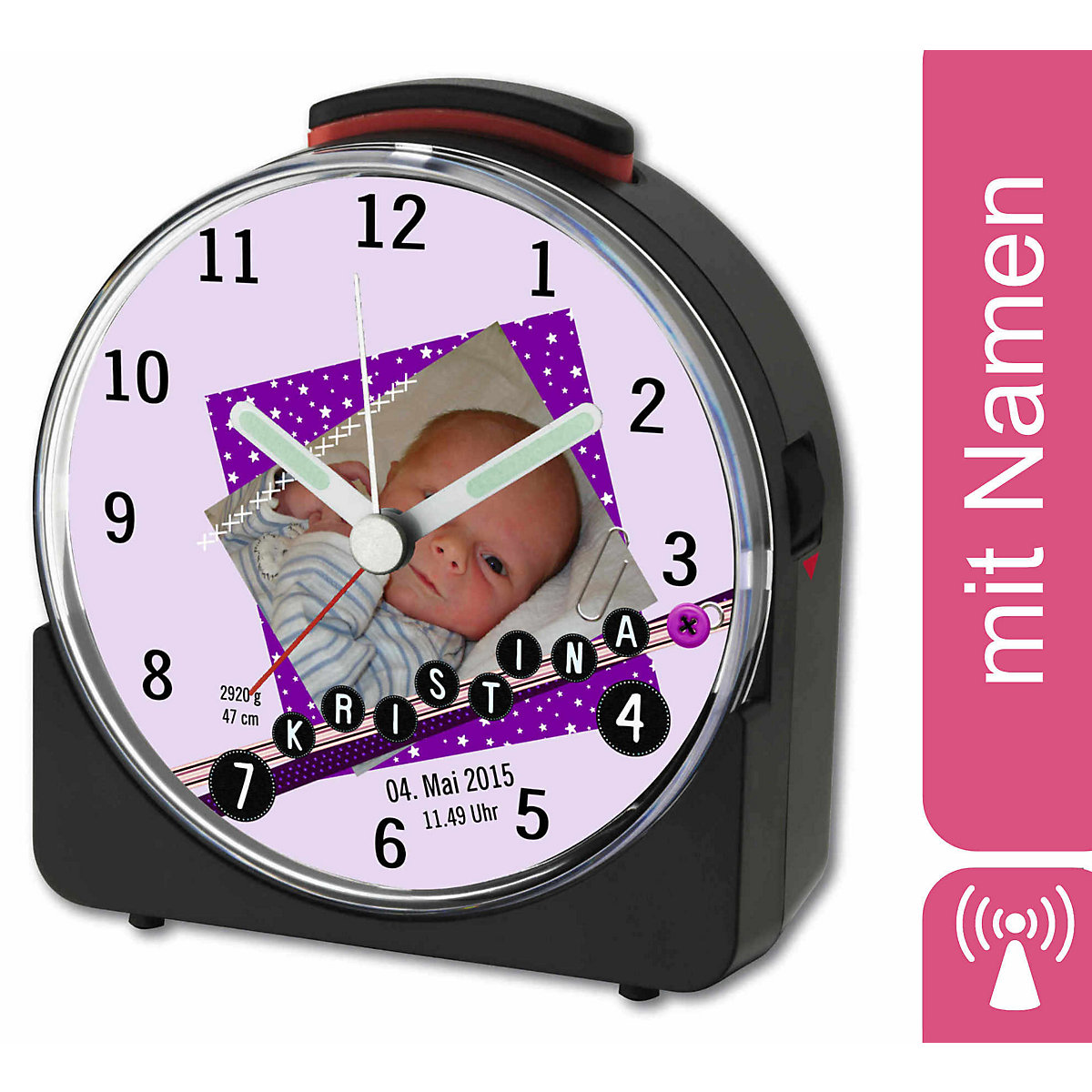 Kinder Funkwecker weiß personalisiert mit Namen Scrapbooking