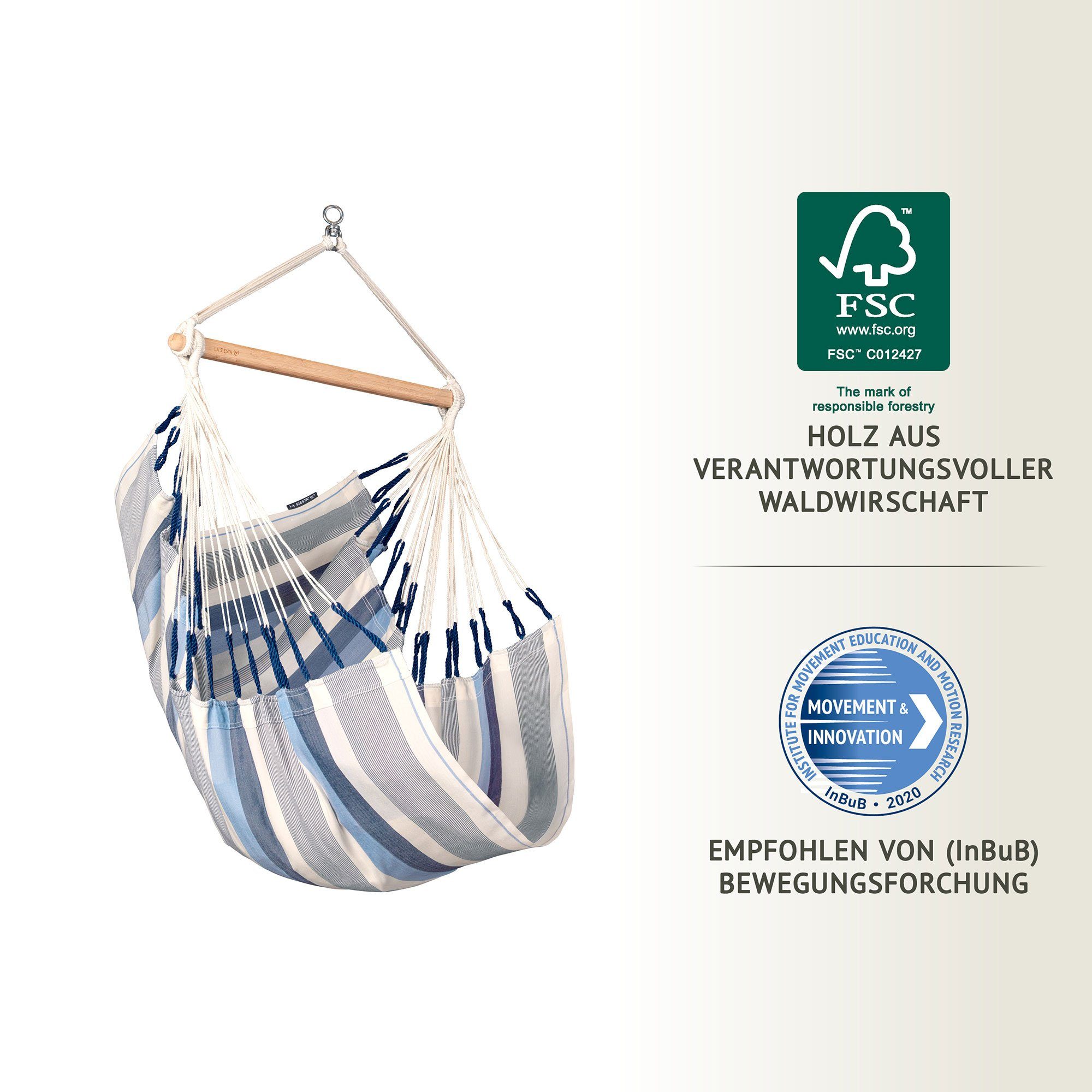 La Siesta Hängestuhl Hängestuhl Domingo Sea Salt - Wetterbeständiger Hängesessel Basic, Hochwertige Qualität