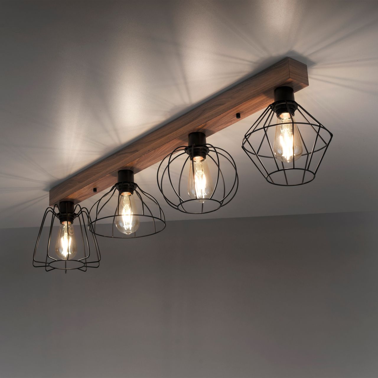 JUST LIGHT LeuchtenDirekt Deckenleuchte KASKA, Holzdekor, 4xE27 max. 40 W, Innenleuchte, IP20