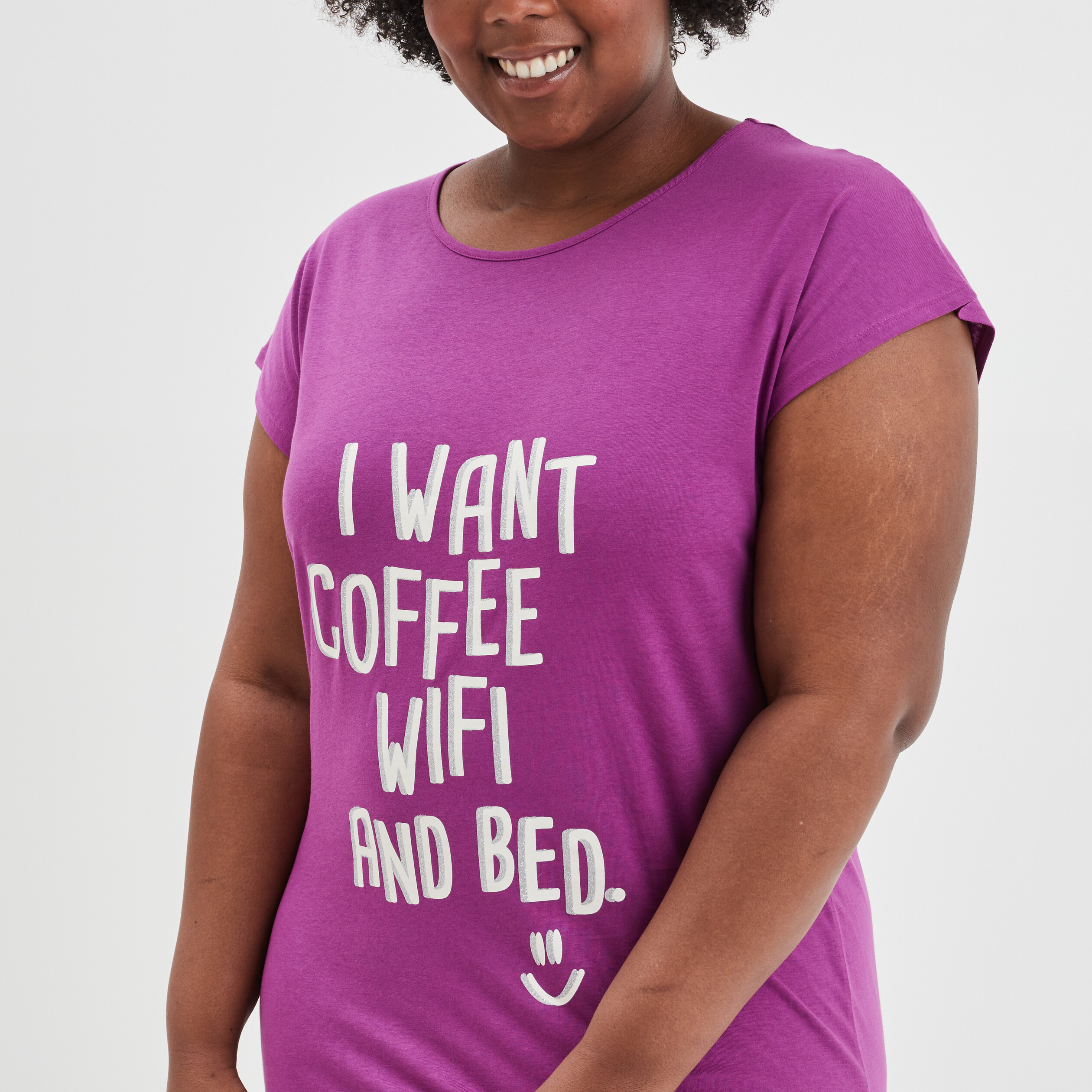 Chemise de nuit droite courte coton violet femme grande taille | La Halle