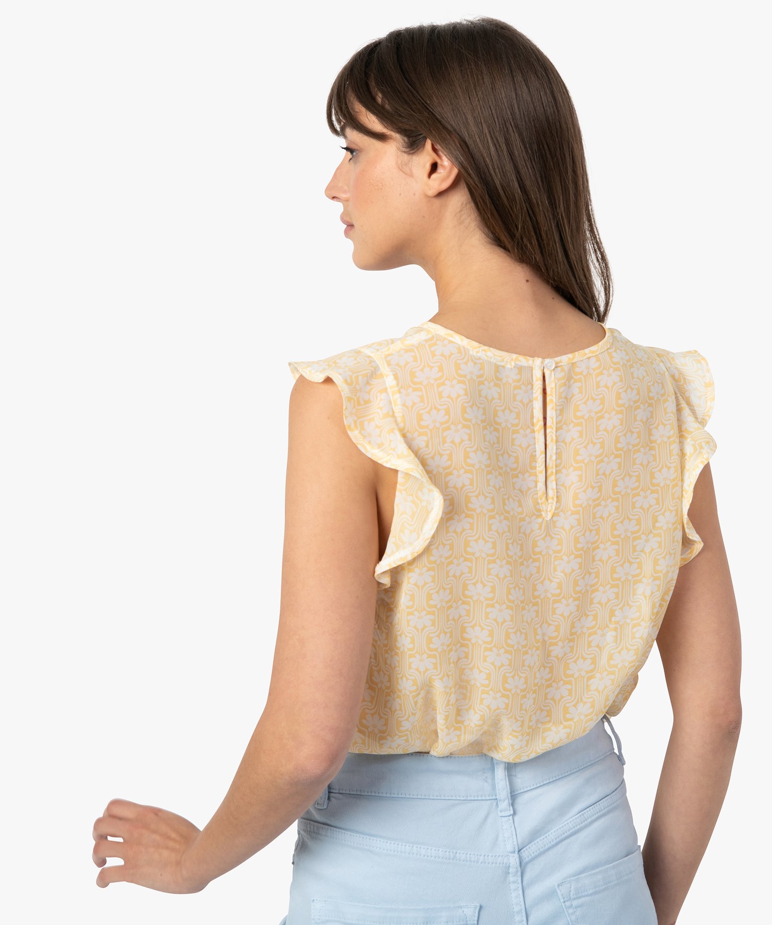 Blouse femme sans manches avec fente sur le décolleté imprime | GEMO