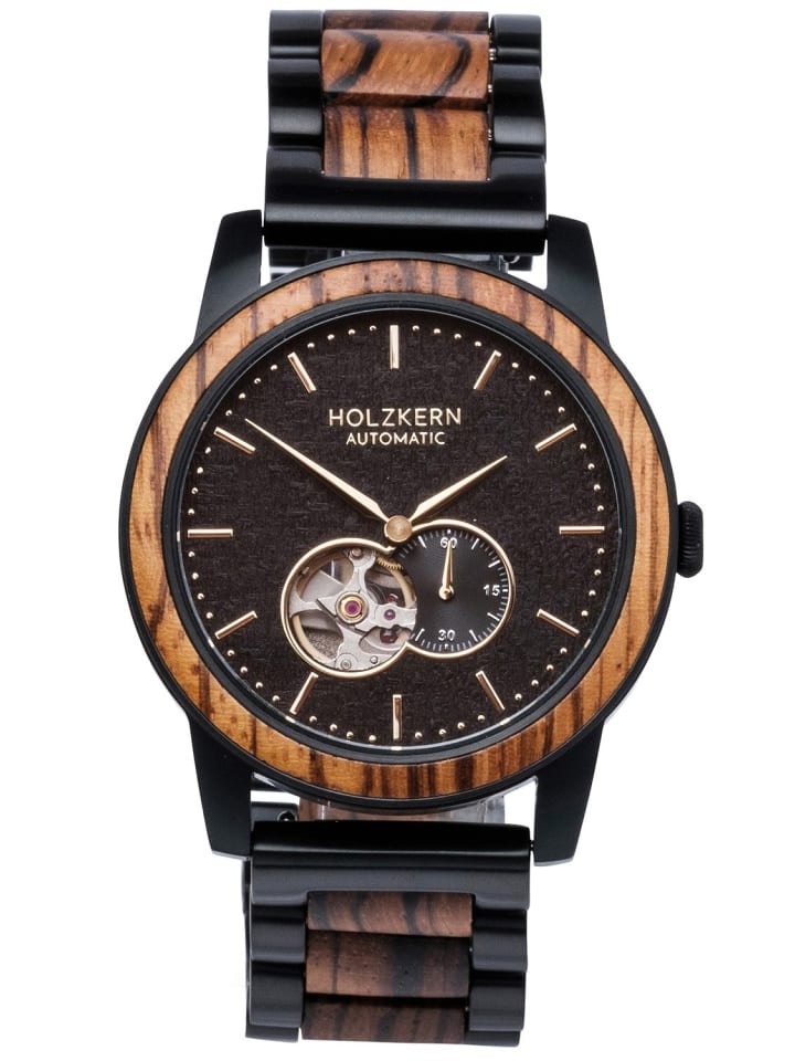 Holzkern Herrenuhr Automatik San Francisco Zebrano/Ahorn Schwarz günstig kaufen onesize