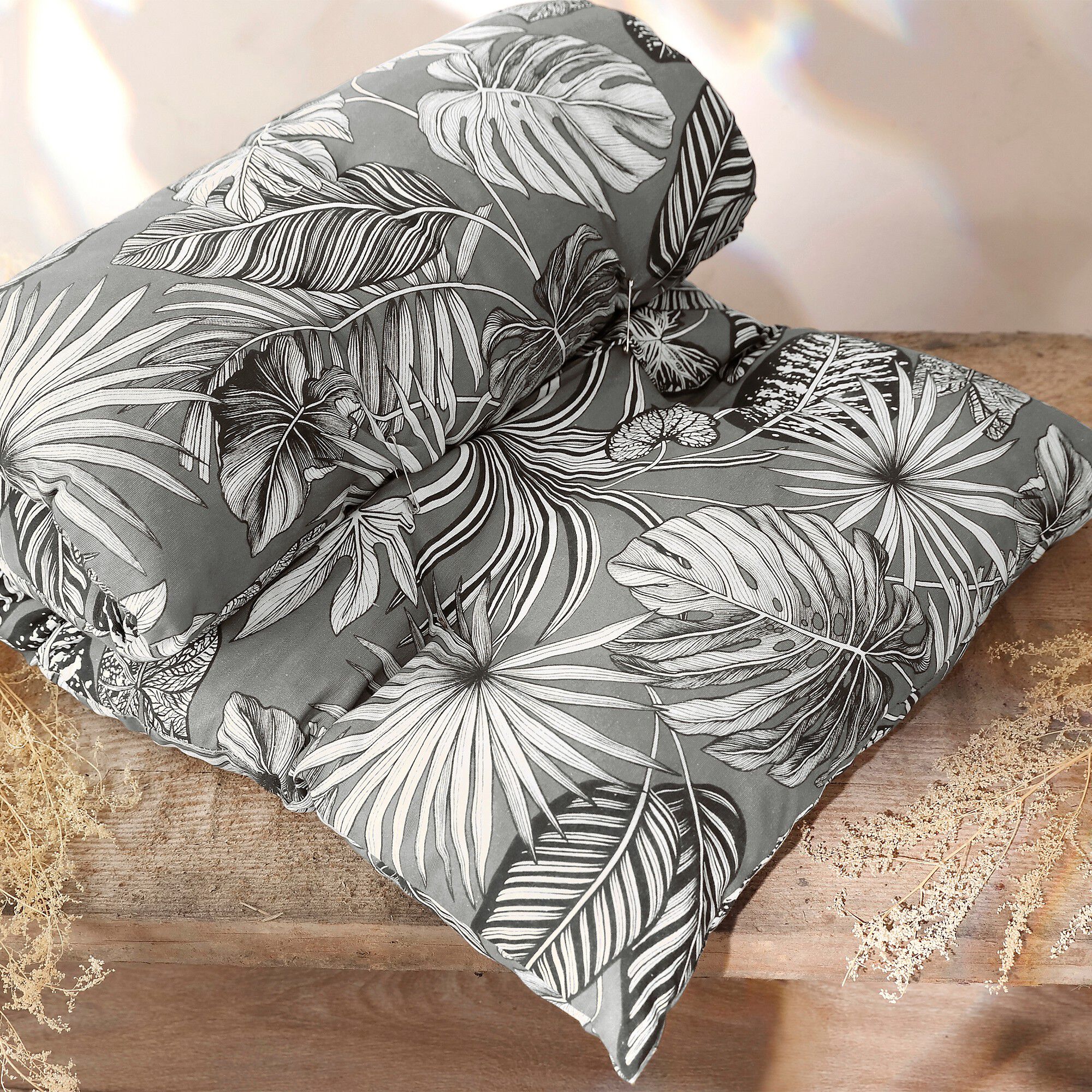 Long coussin déco coton imprimé tropical