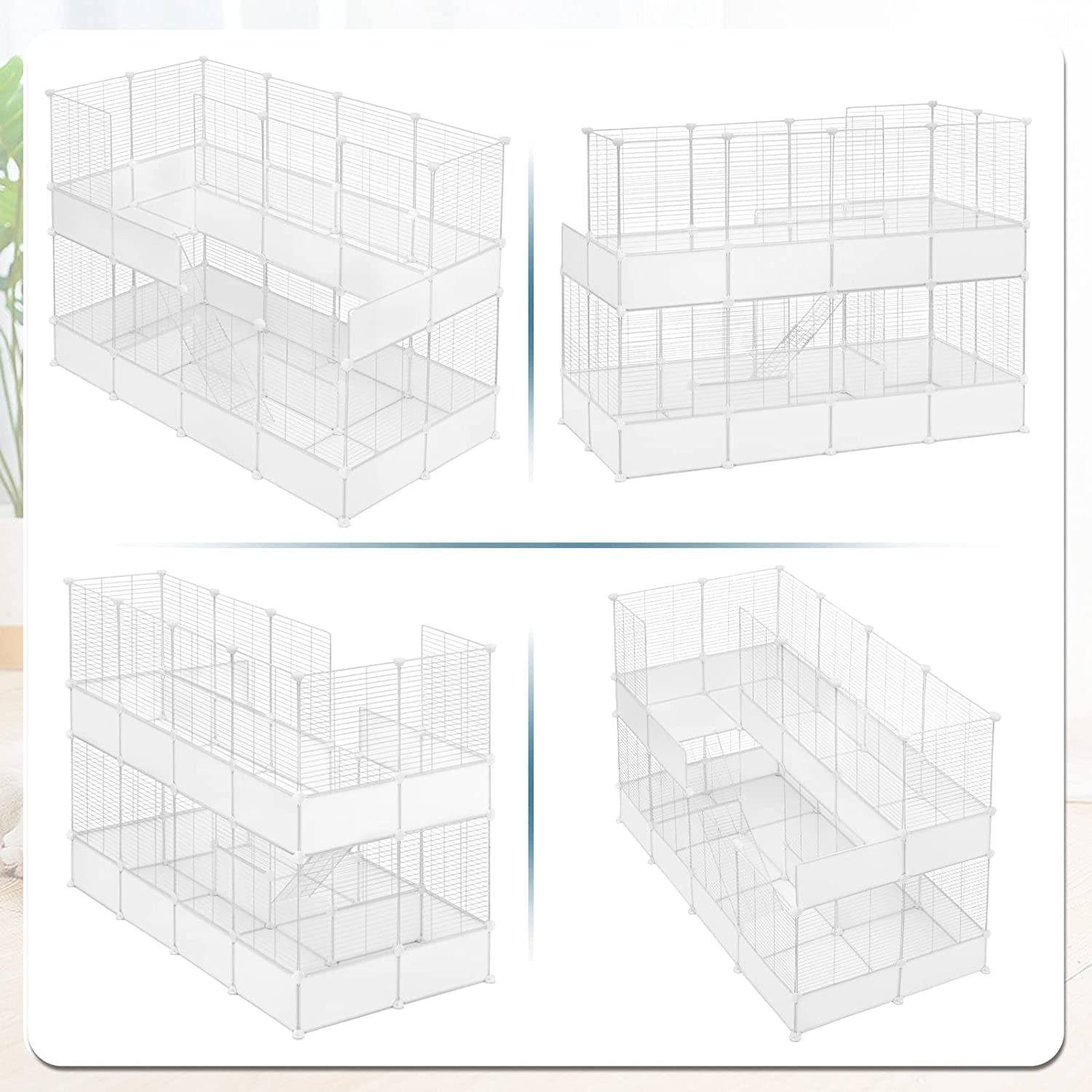EUGAD Freigehege, Käfig mit Treppe für Kaninchen Indoor, Weiß 165x107x74cm