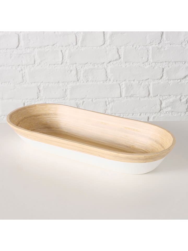Boltze Dekoschale ''Bambo'' in Weiß/ Beige - (B)45 x (H)6,5 x (T)15 cm günstig kaufen onesize