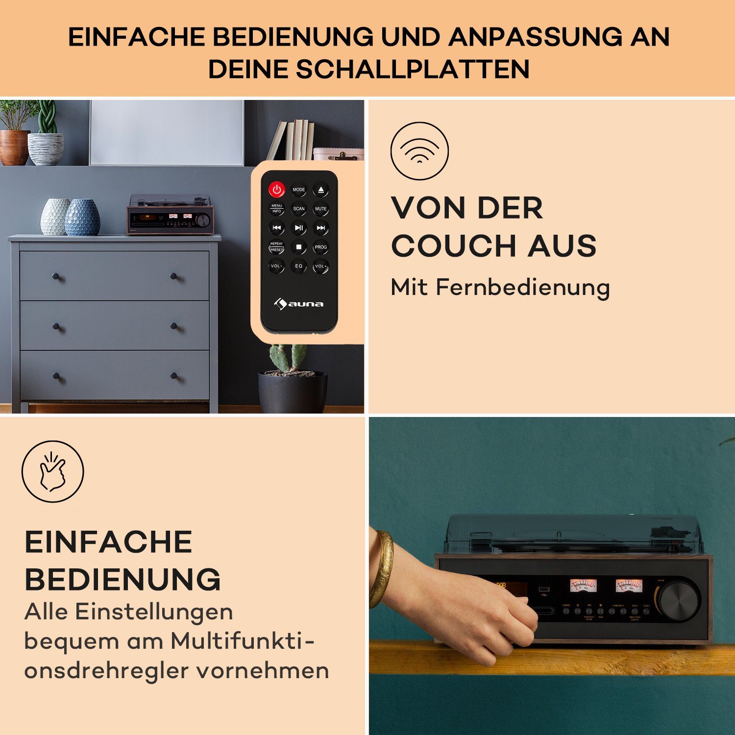 Auna Oxford SE Stereoanlage (DAB+ und FM Radiotuner, 20 W, Bluetooth Stereon DAB FM Vinyl CD Player Schwarz)