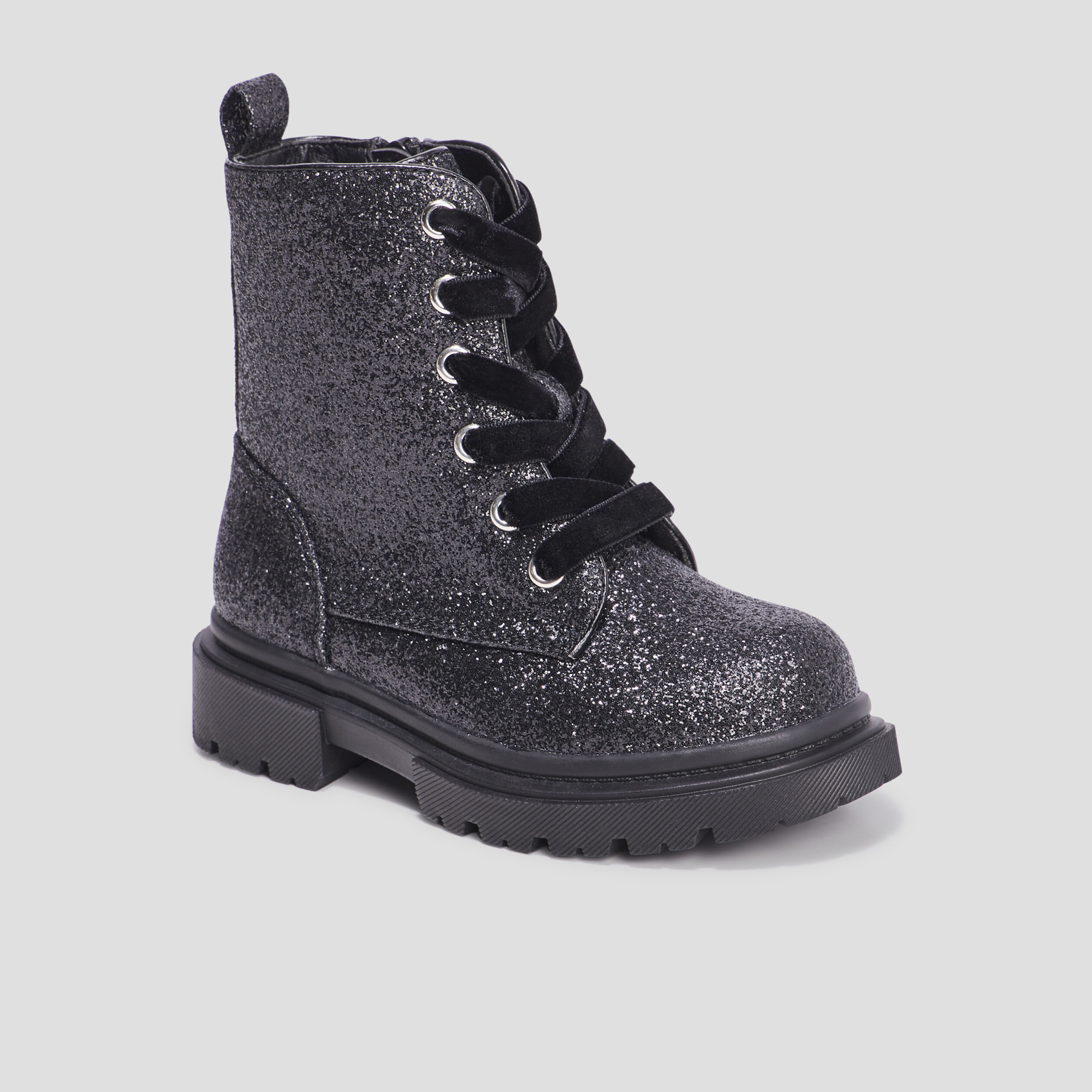Bottines à paillettes crantées noir fille | La Halle