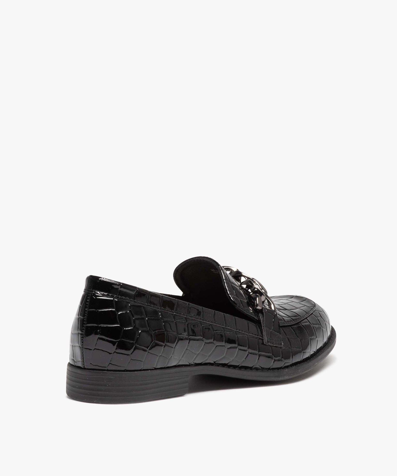 Mocassins femme vernies effet croco avec bride à chane noir | GEMO