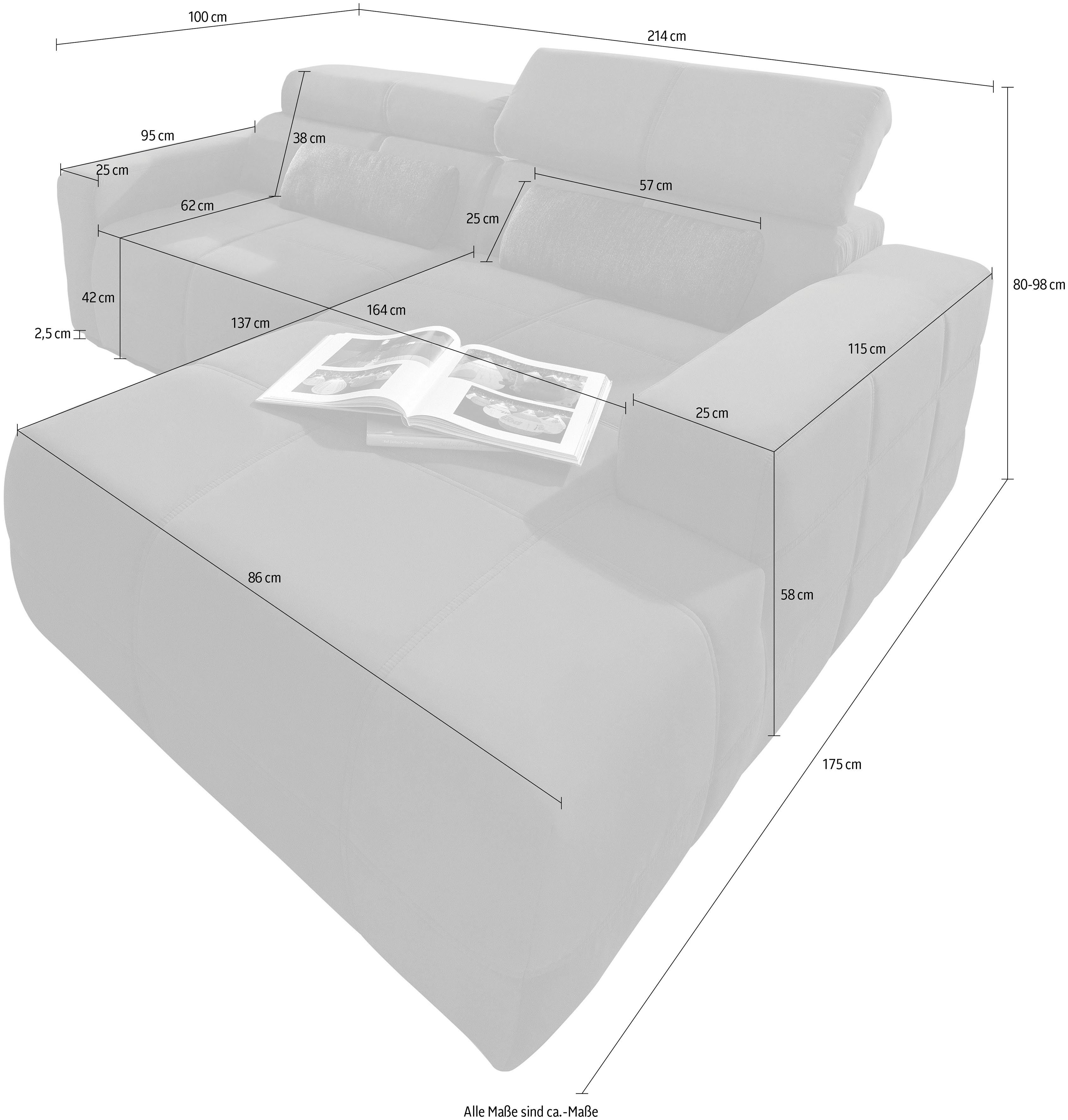 DOMO collection Ecksofa Brandon, Mit Kopfteilverstellung, auch in Leder und Cord