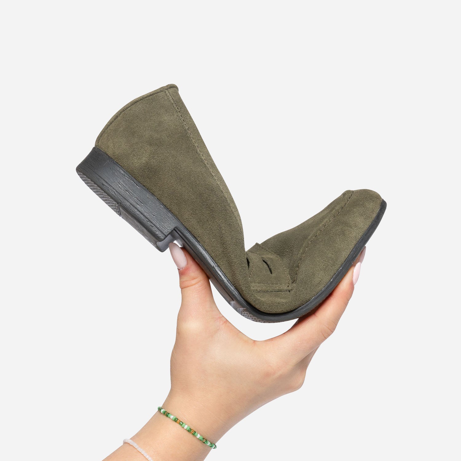 Mocassin kaki en cuir velours