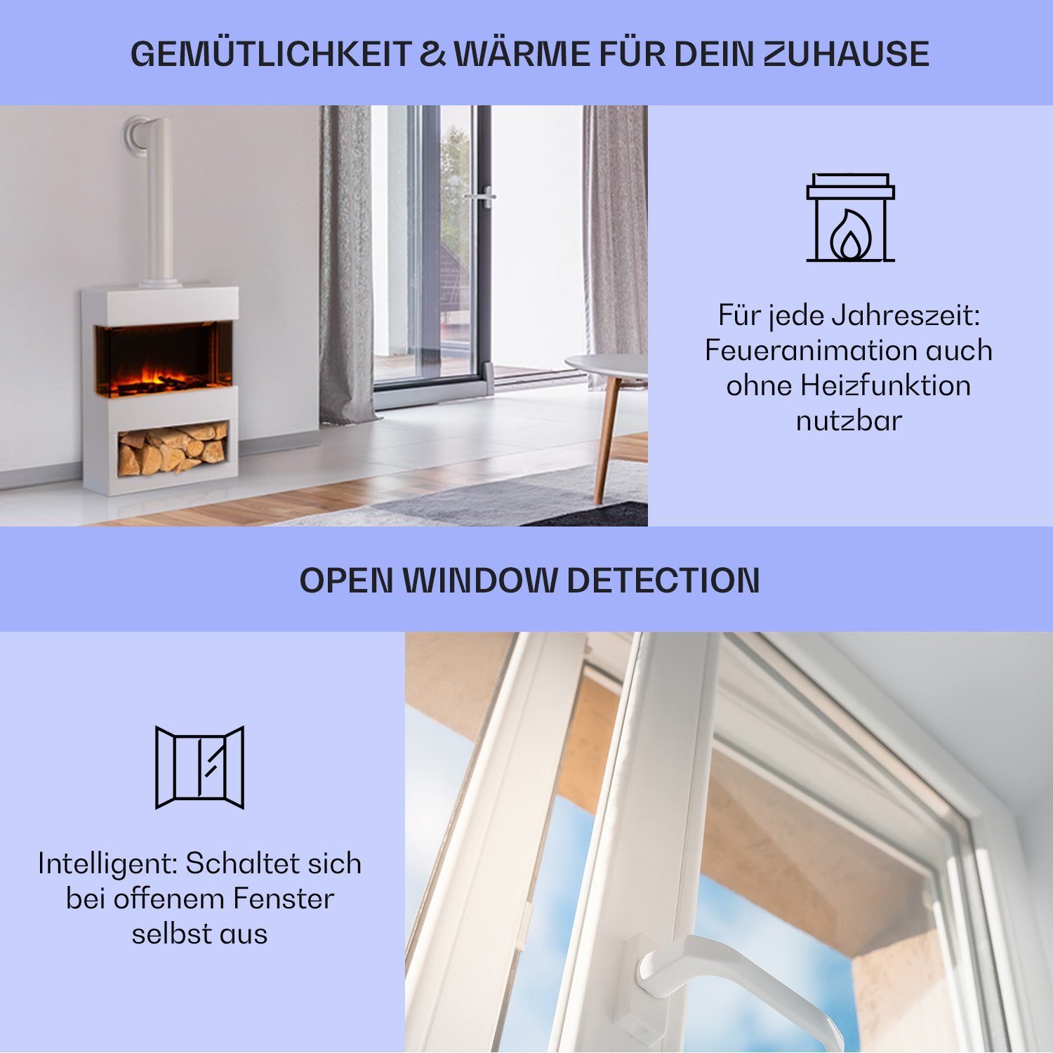 Klarstein Elektrokamin Zermatt, elektrischer Kamin mit Heizfunktion Heizlüfter elektrischer Kaminofen
