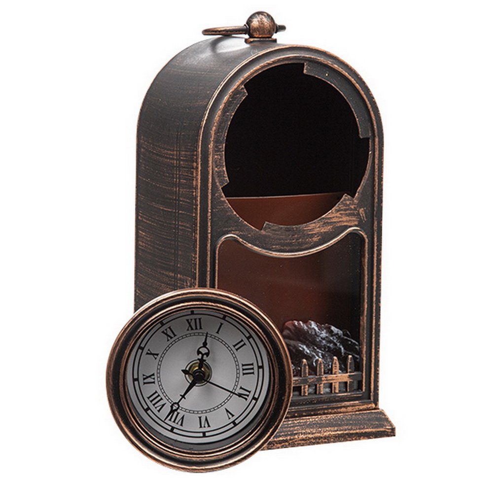 Haushalt International Dekokamin LED Kamin Kaminlaterne Laterne Kaminfeuer mit Uhr, stimmungsvolle Flammenoptik